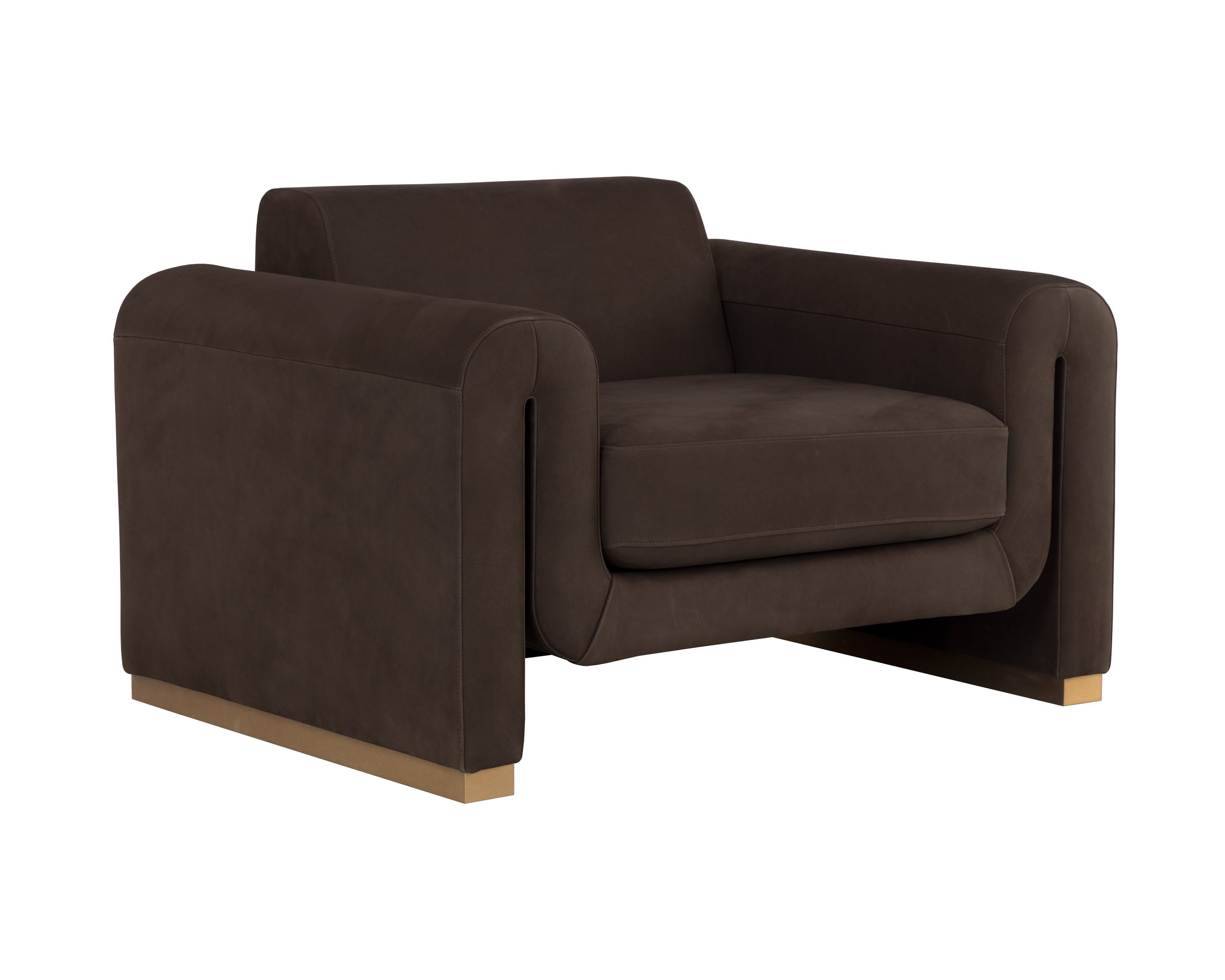 Romer Armchair - Gold  Nubuck Cocoa Leather