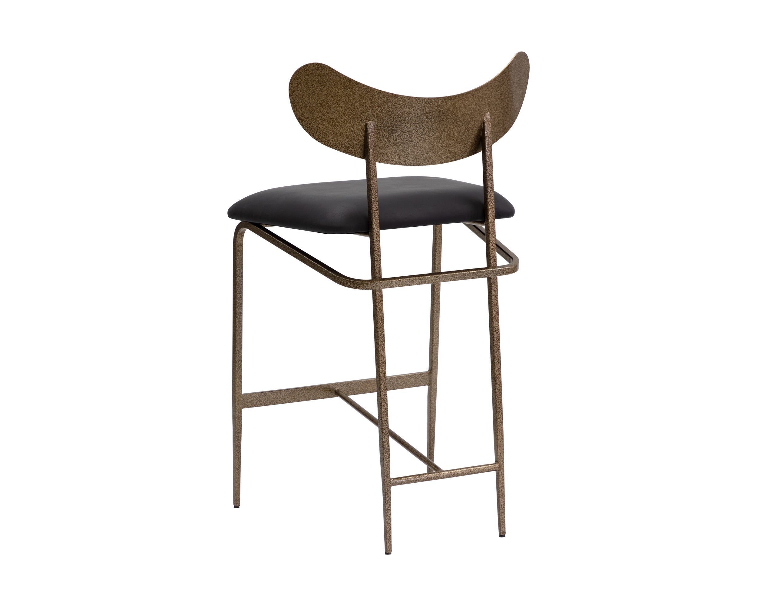 Gibbons Counter Stool - Antique Brass  Charcoal Black Leather