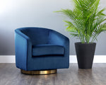 Hazel Swivel Lounge Chair - Gold  Navy Blue Sky