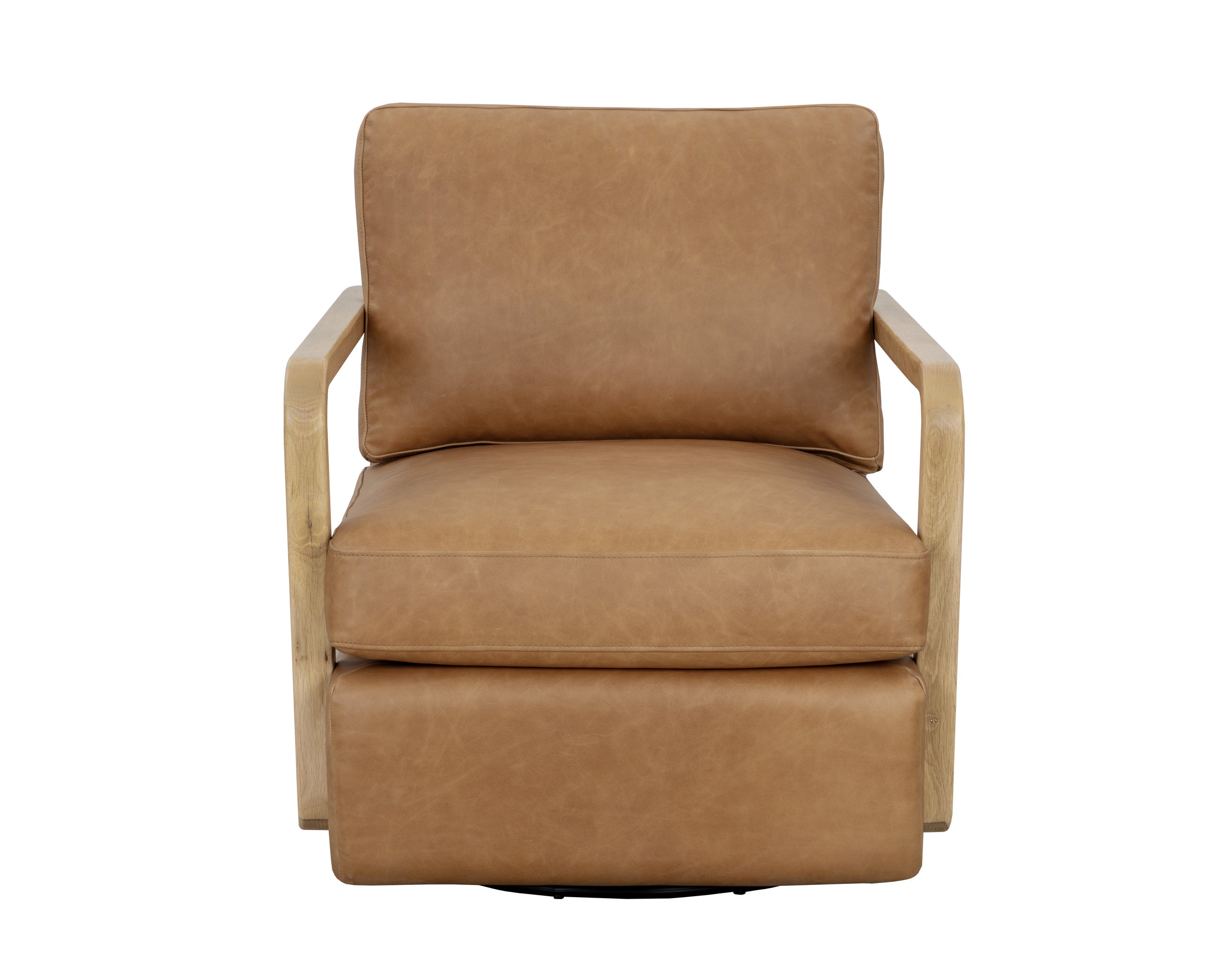 Castell Swivel Lounge Chair - Rustic Oak  Ludlow Sesame Leather