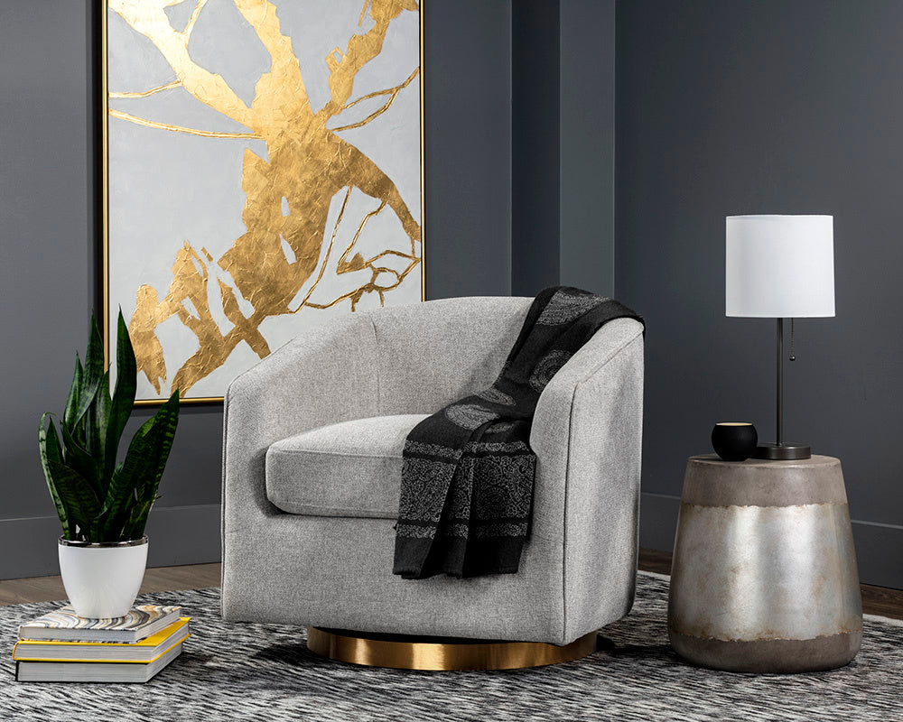 Hazel Swivel Lounge Chair - Gold  Belfast Heather Grey