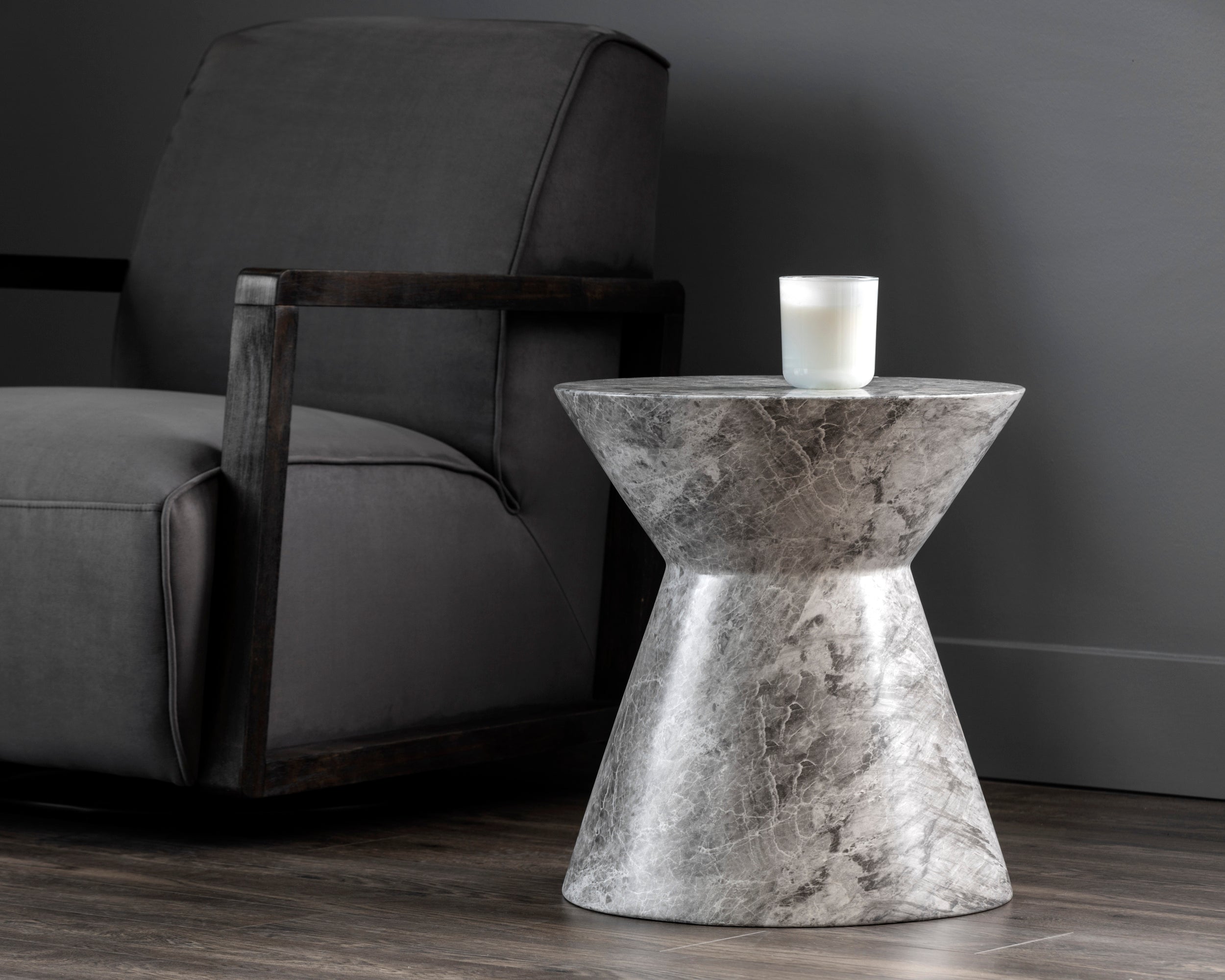 Astley End Table - Marble Look  Grey