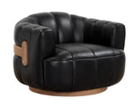 Tadeo Swivel Lounge Chair - Rustic Oak  Vintage Black Night Leather