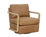 Castell Swivel Lounge Chair - Rustic Oak  Ludlow Sesame Leather