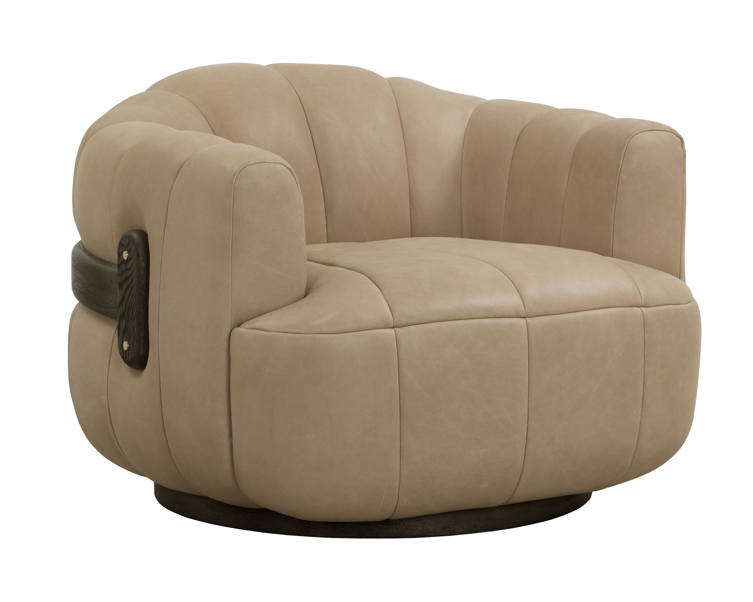 Tadeo Swivel Lounge Chair - Dark Brown  Sahara Sand Leather