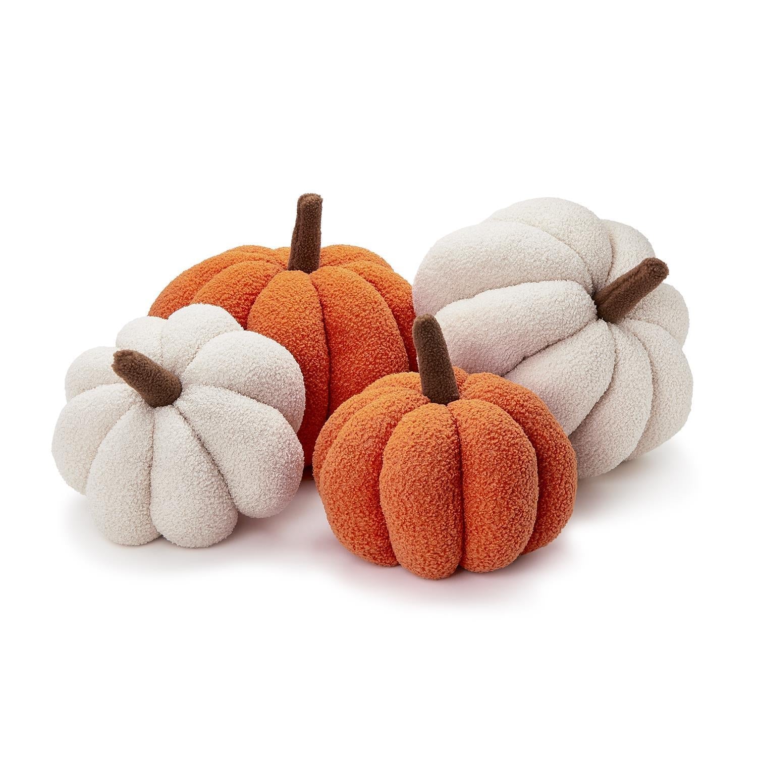 Two's Company Set of 4 Oversized Soft Plush Bouclé Pumpkins Ivory and Orange 