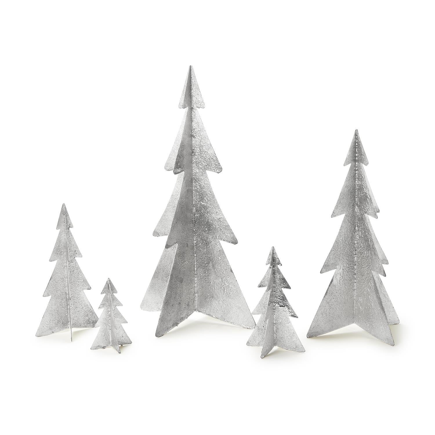 Two's Company Set of 5 Hand-Crafted Silver Trees - Iron