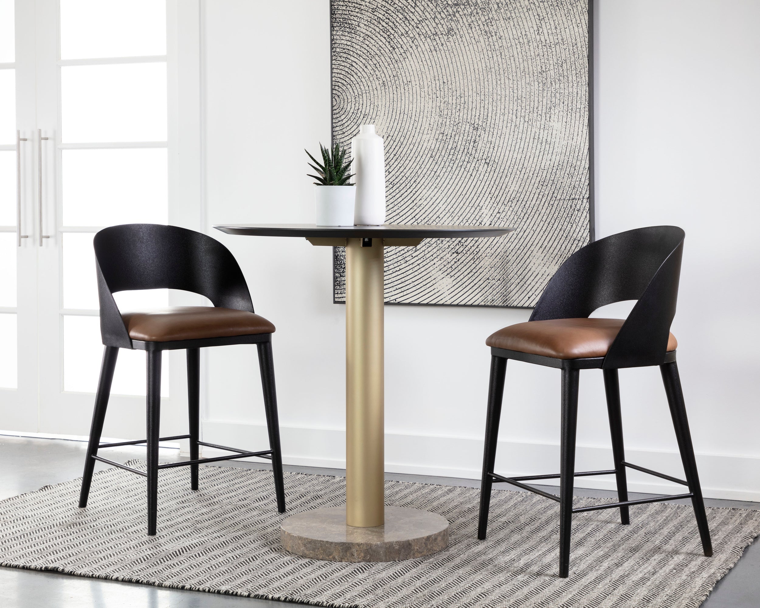 Dezirae Counter Stool - Black  Cognac Leather