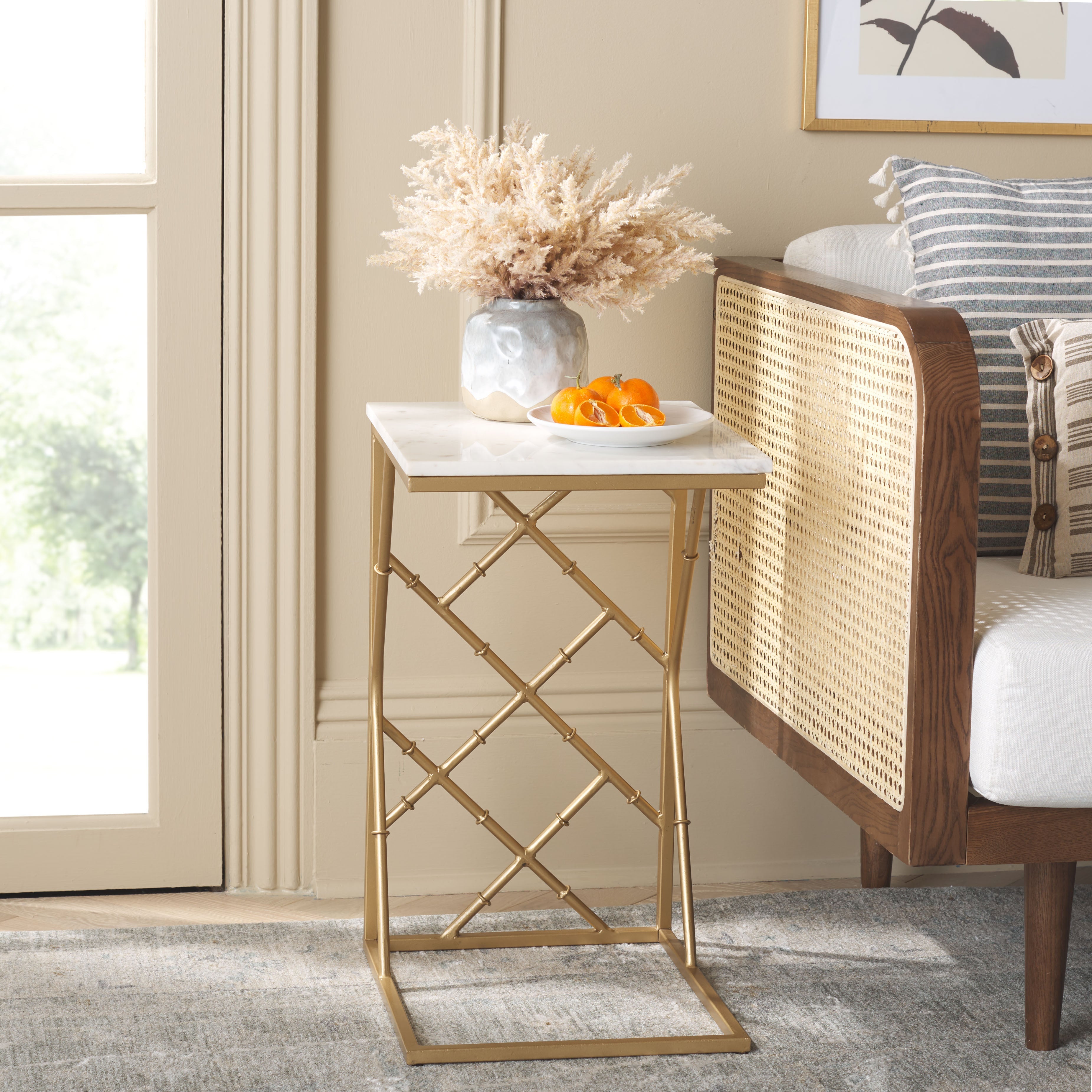 Safavieh Keston Marble C-Table, ACC3710 - White Marble Top / Gold Legs