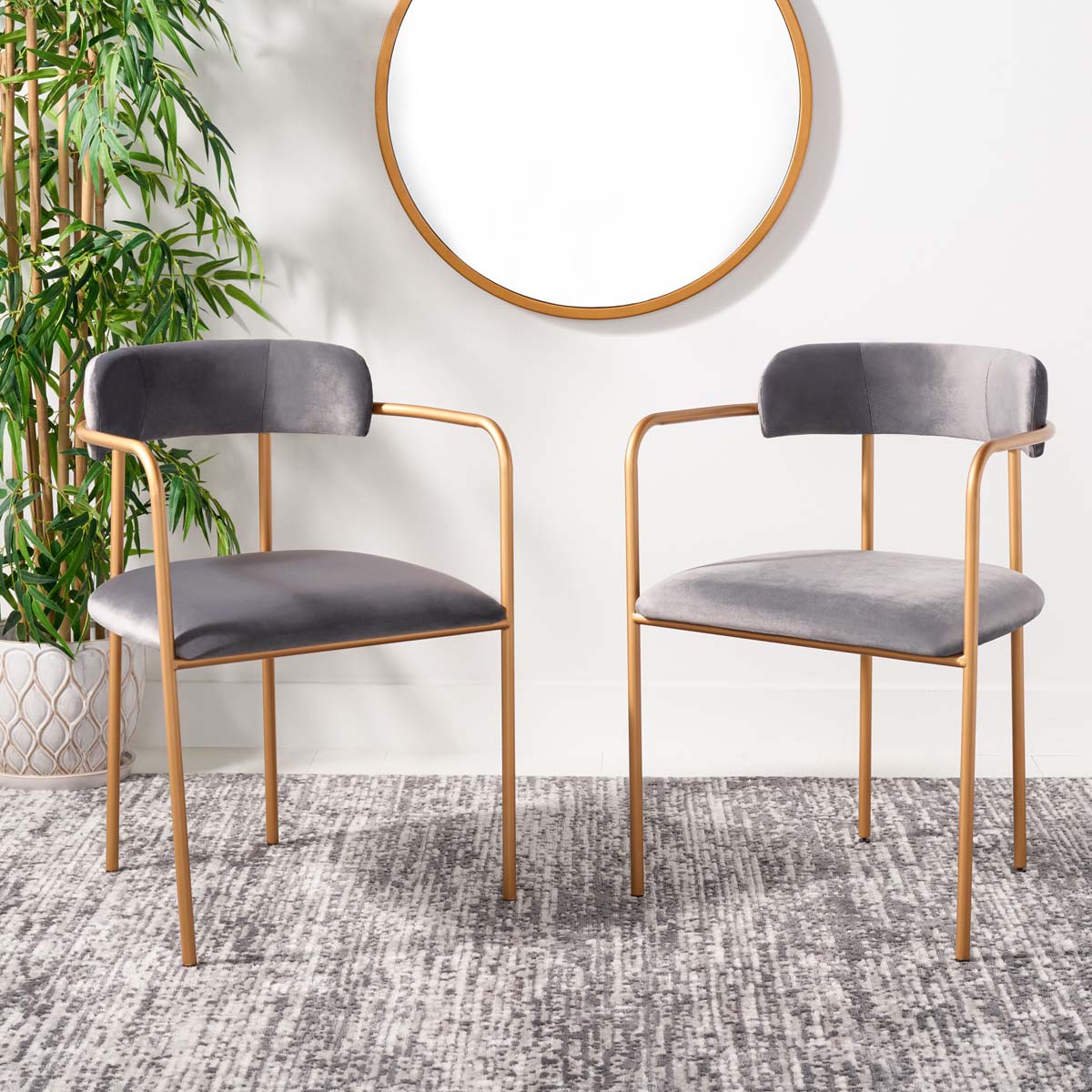 Safavieh Camille Side Chair (Set of 2), ACH6201 - Dark Grey Velvet Gold