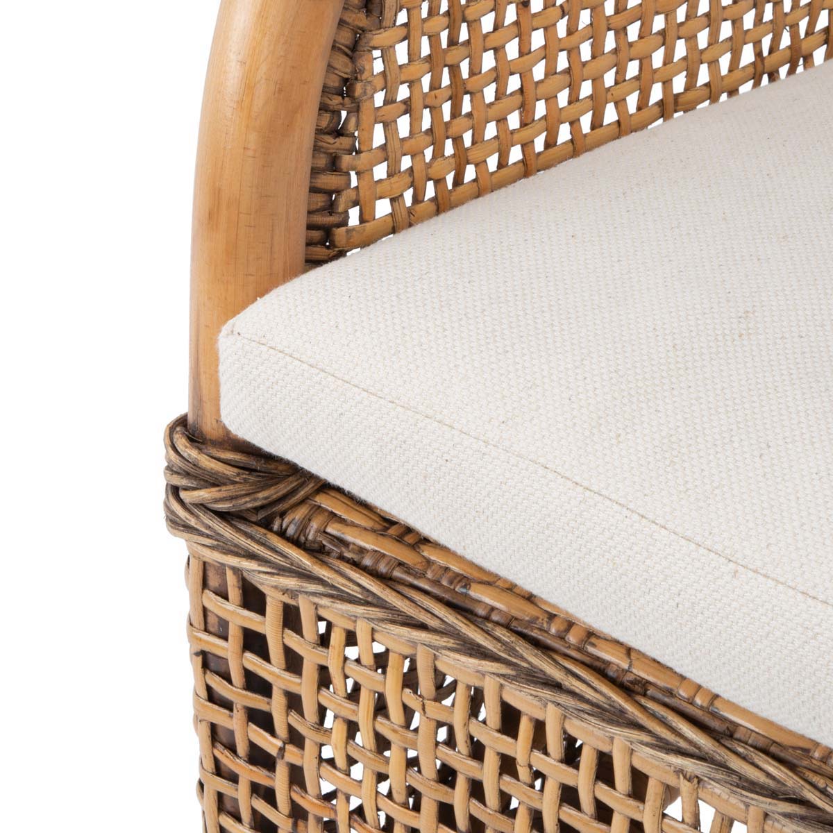 safavieh charlie rattan accent chair with cushion, ach6514 - Dark Natural/White