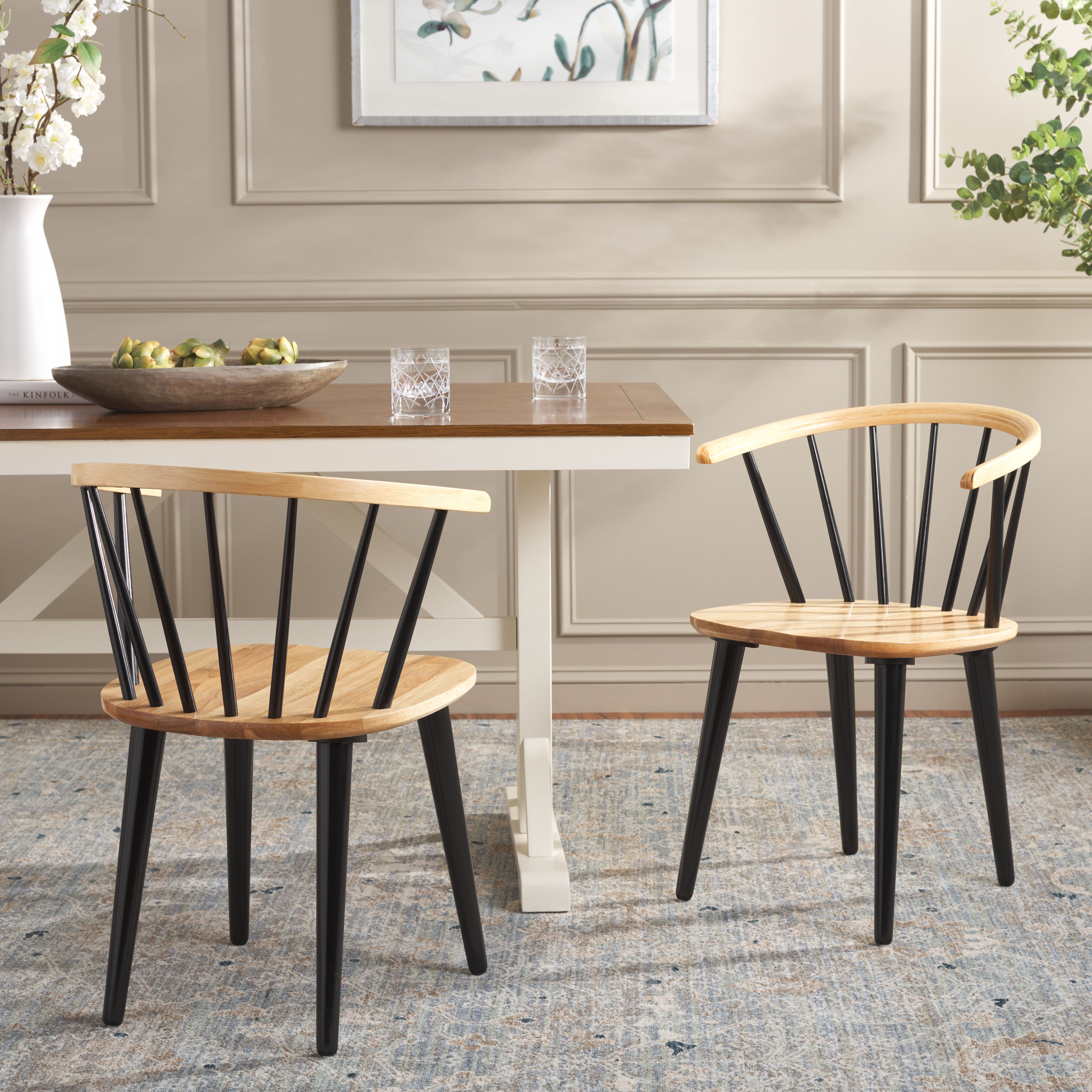 Safavieh Blanchard 18''H Curved Spindle Side Chair (Set of 2), AMH8512 - Natural / Black