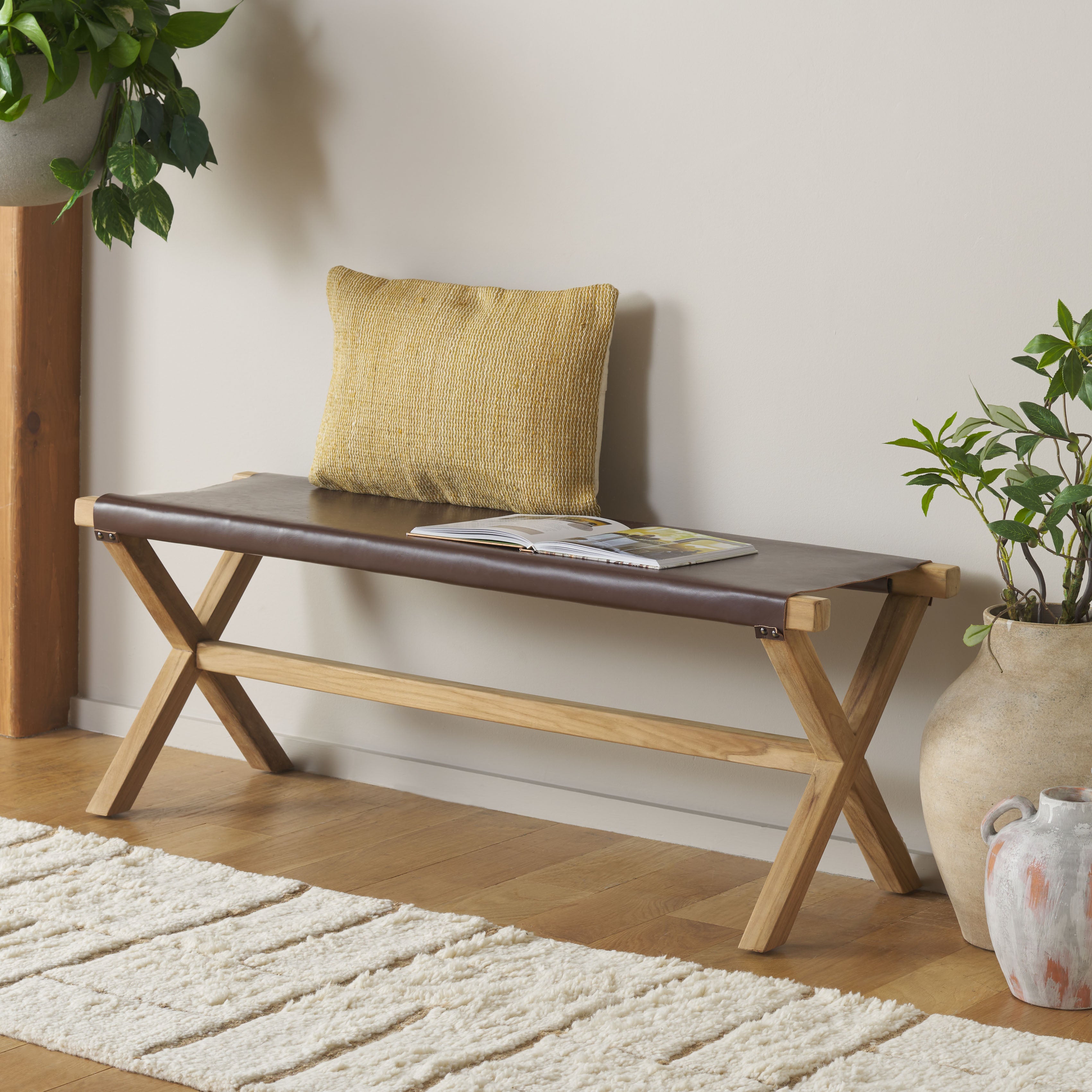 Safavieh Elron Bench, BCH1201 - Cognac / Natural