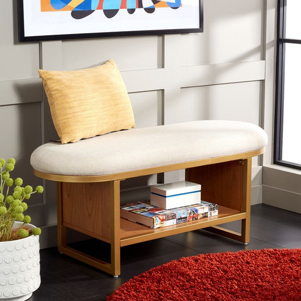 Safavieh Iona Open Shelf Bench W/Cushion, BCH5002 - Cream / Walnut 