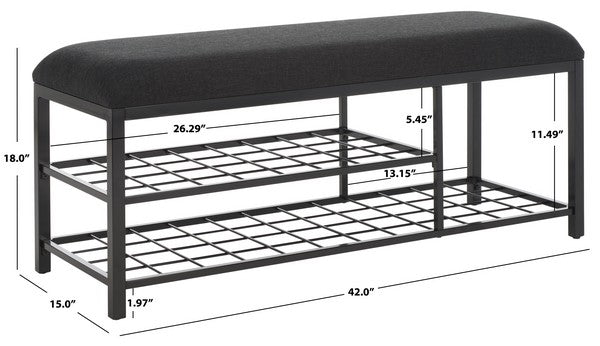 Safavieh Milligan Open Shelf Bench W/ Cushion, BCH5003 - Black / Black  