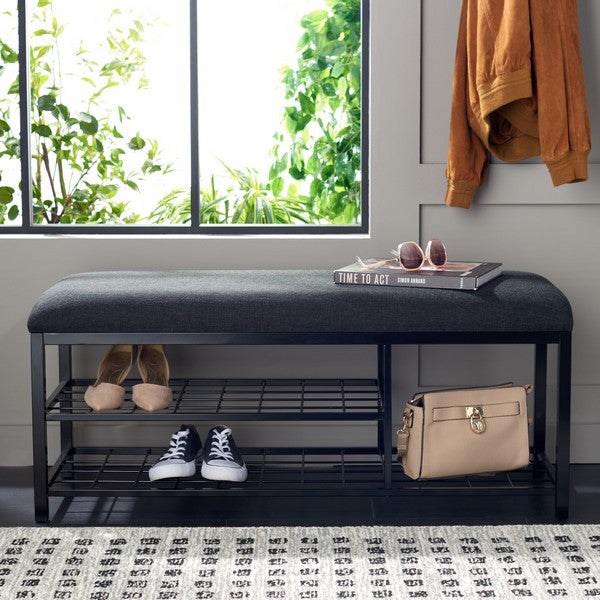 Safavieh Milligan Open Shelf Bench W/ Cushion, BCH5003 - Black / Black  