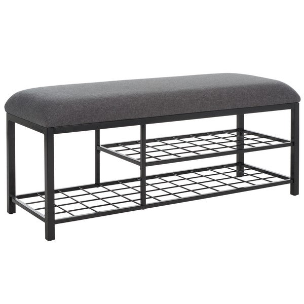 Safavieh Milligan Open Shelf Bench W/ Cushion, BCH5003 - Dark Grey / Black  