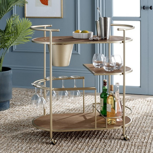 Safavieh Alora 2 Tier Bar Cart With Bucket Bct2502 - Brushed Gold / Natural