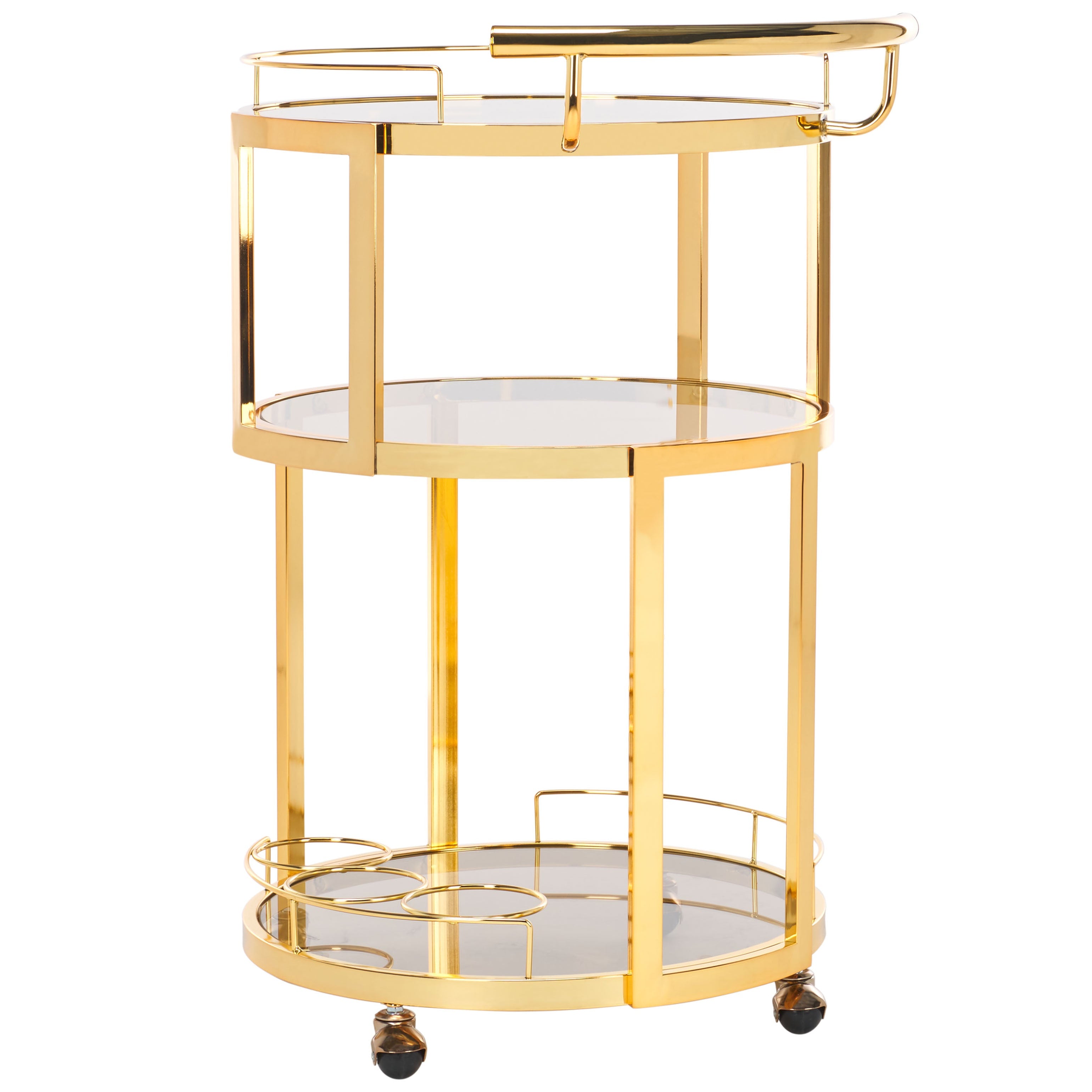 Safavieh Rio 3 Tier Round Bar Cart And Wine Rack , BCT8002 - Gold/Tea Glass