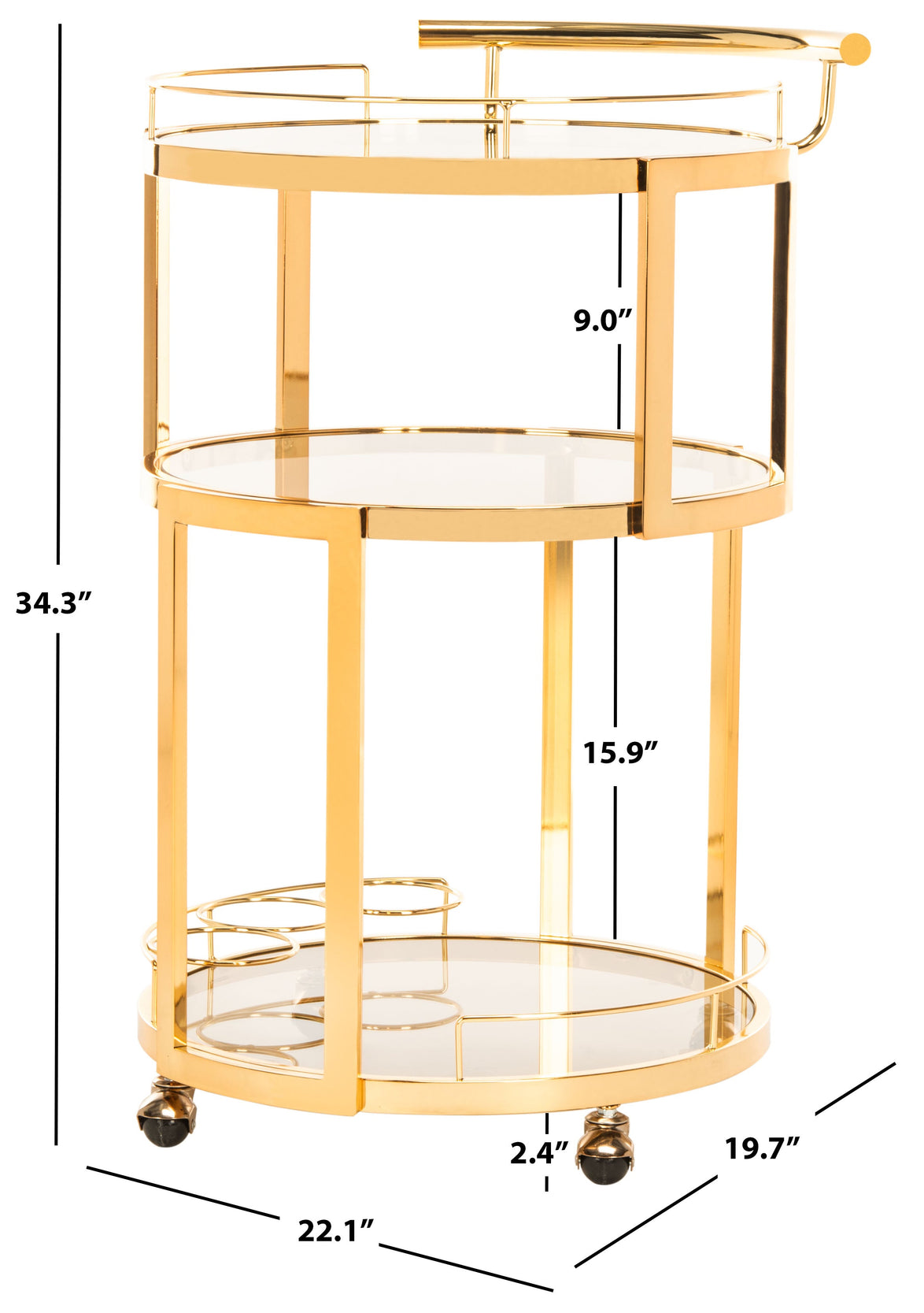 Safavieh Rio 3 Tier Round Bar Cart And Wine Rack , BCT8002 - Gold/Tea Glass