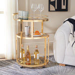 Safavieh Rio 3 Tier Round Bar Cart And Wine Rack , BCT8002 - Gold/Tea Glass