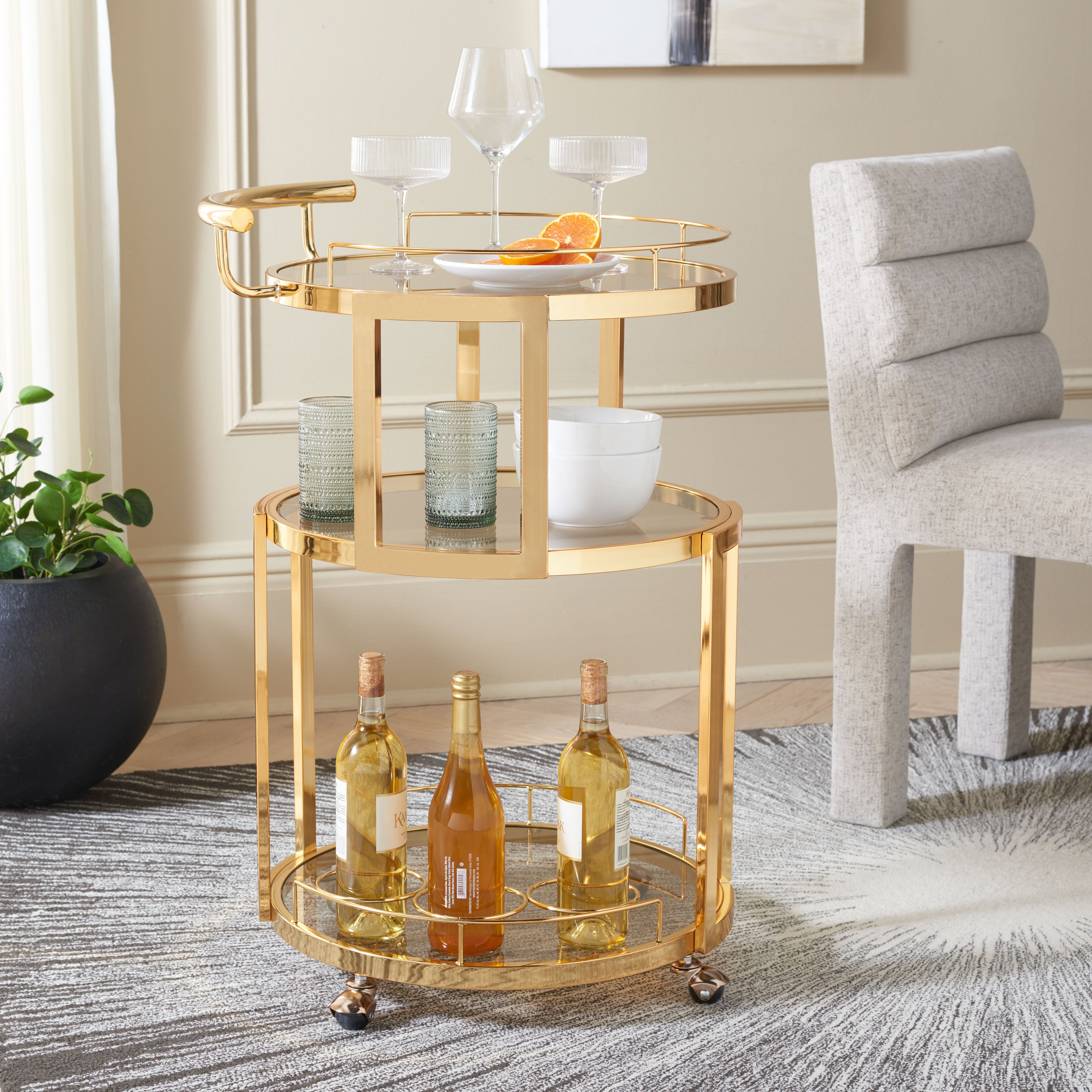 Safavieh Rio 3 Tier Round Bar Cart And Wine Rack , BCT8002 - Gold/Tea Glass