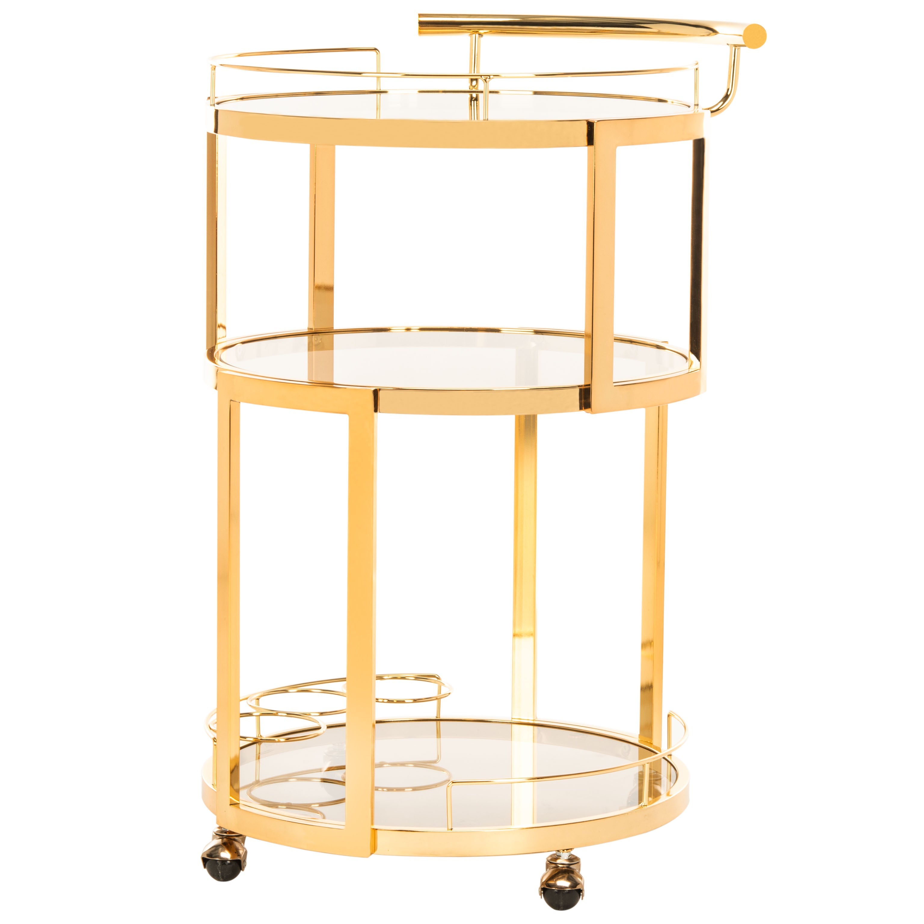 Safavieh Rio 3 Tier Round Bar Cart And Wine Rack , BCT8002 - Gold/Tea Glass