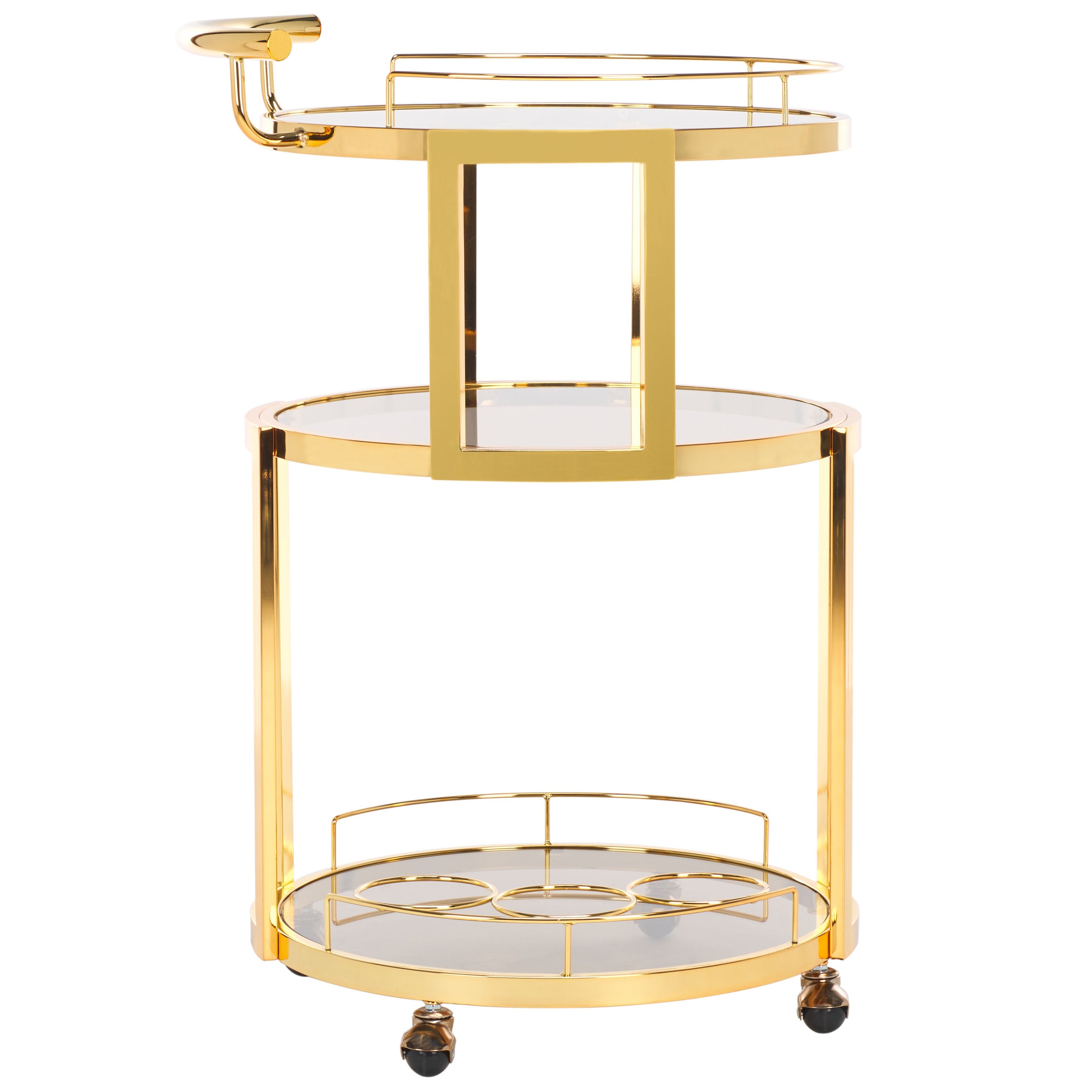 Safavieh Rio 3 Tier Round Bar Cart And Wine Rack , BCT8002 - Gold/Tea Glass