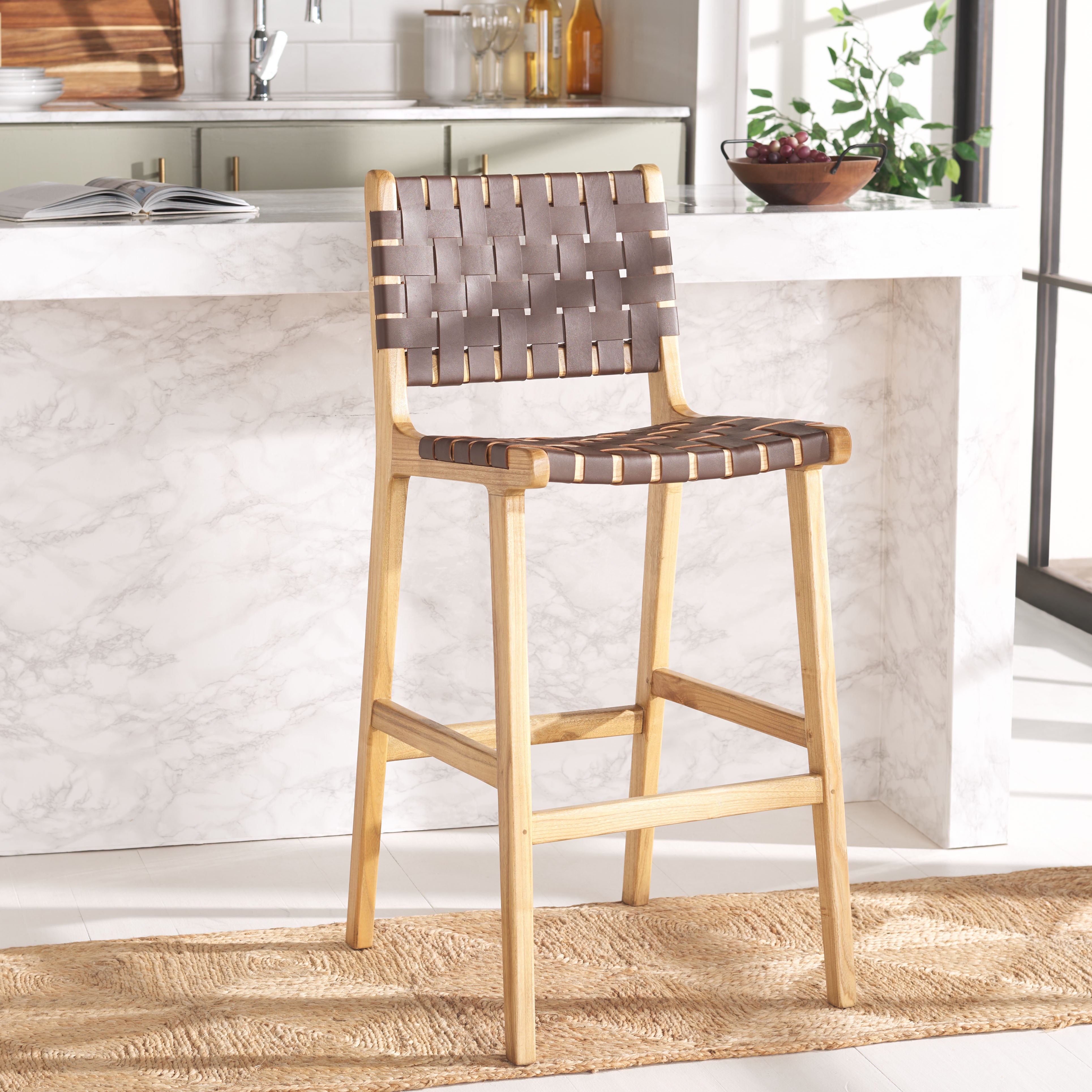 Safavieh Adah Leather Bar Stool , BST1014 - Cognac / Natural