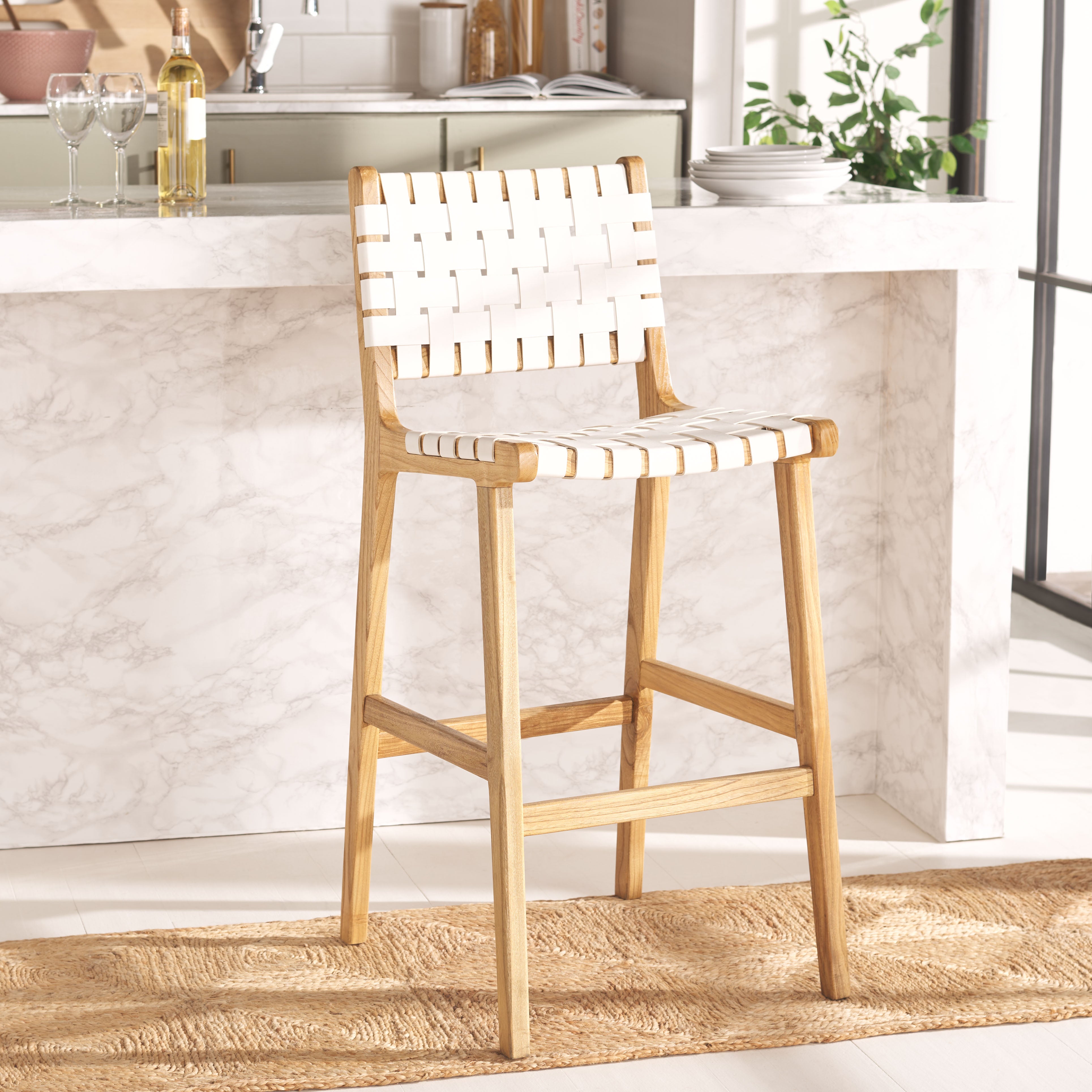 Safavieh Adah Leather Bar Stool , BST1014 - White / Natural