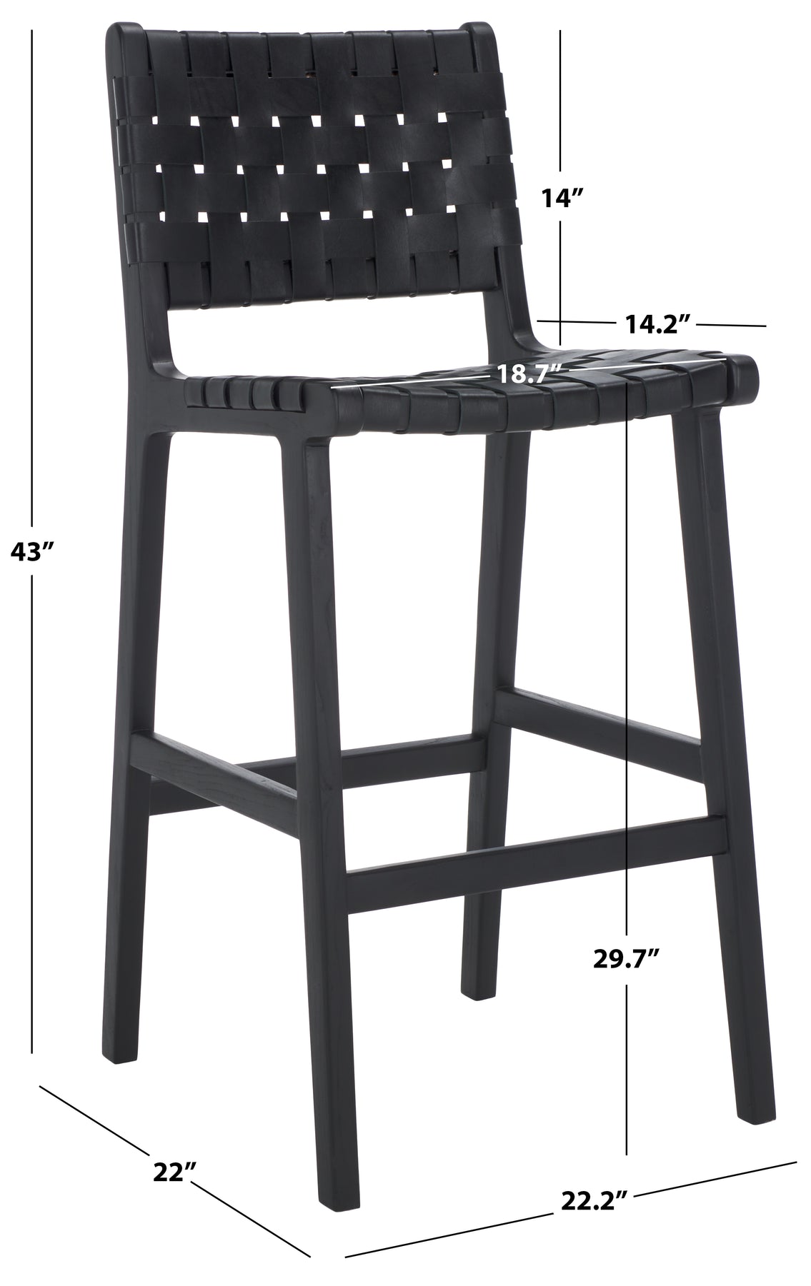 Safavieh Adah Leather Bar Stool , BST1014 - Black / Black