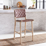 Safavieh Adah Leather Counter Stool , BST1015 - Cognac / Unfinished Nautral