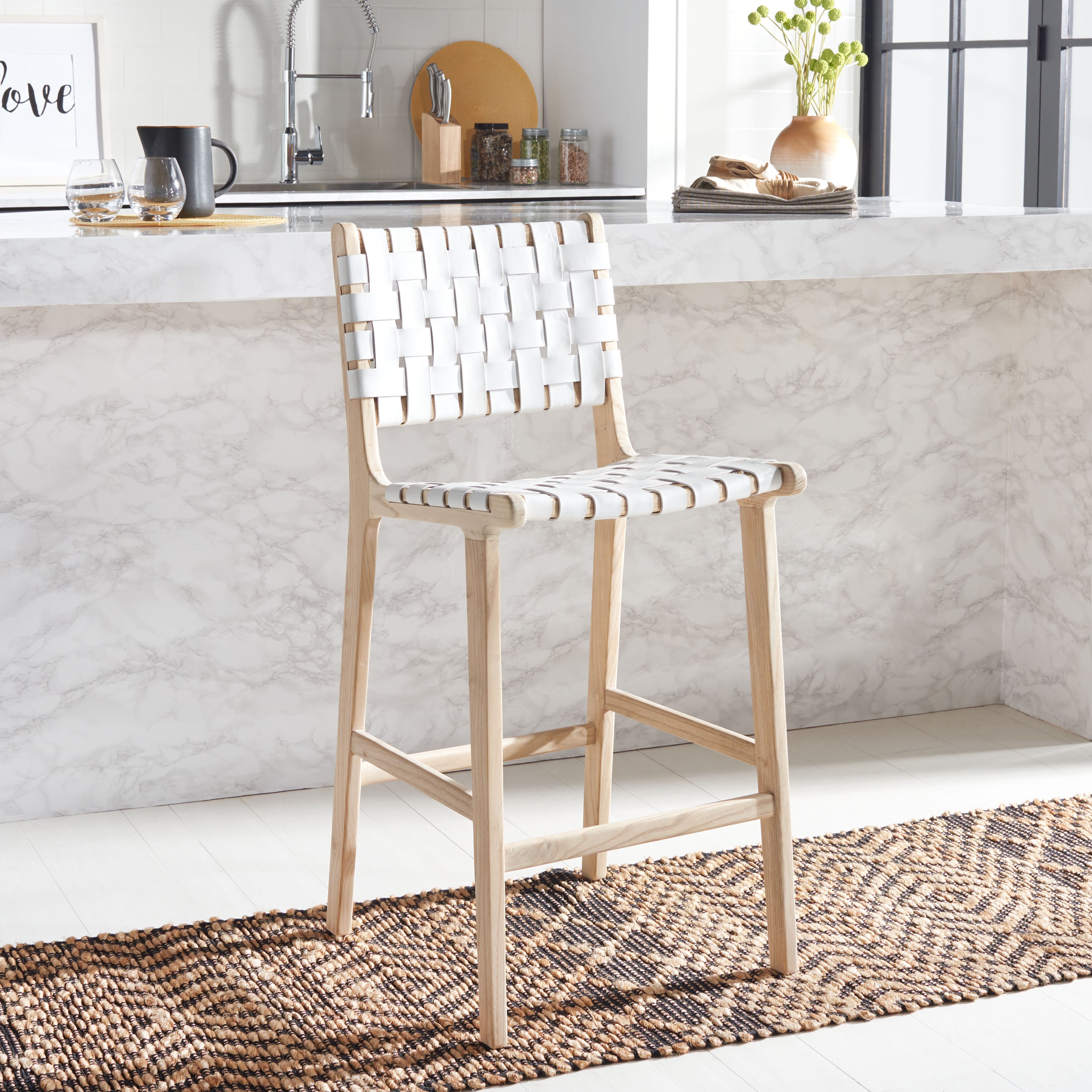 Safavieh Adah Leather Counter Stool , BST1015 - White / Unfinished Natural