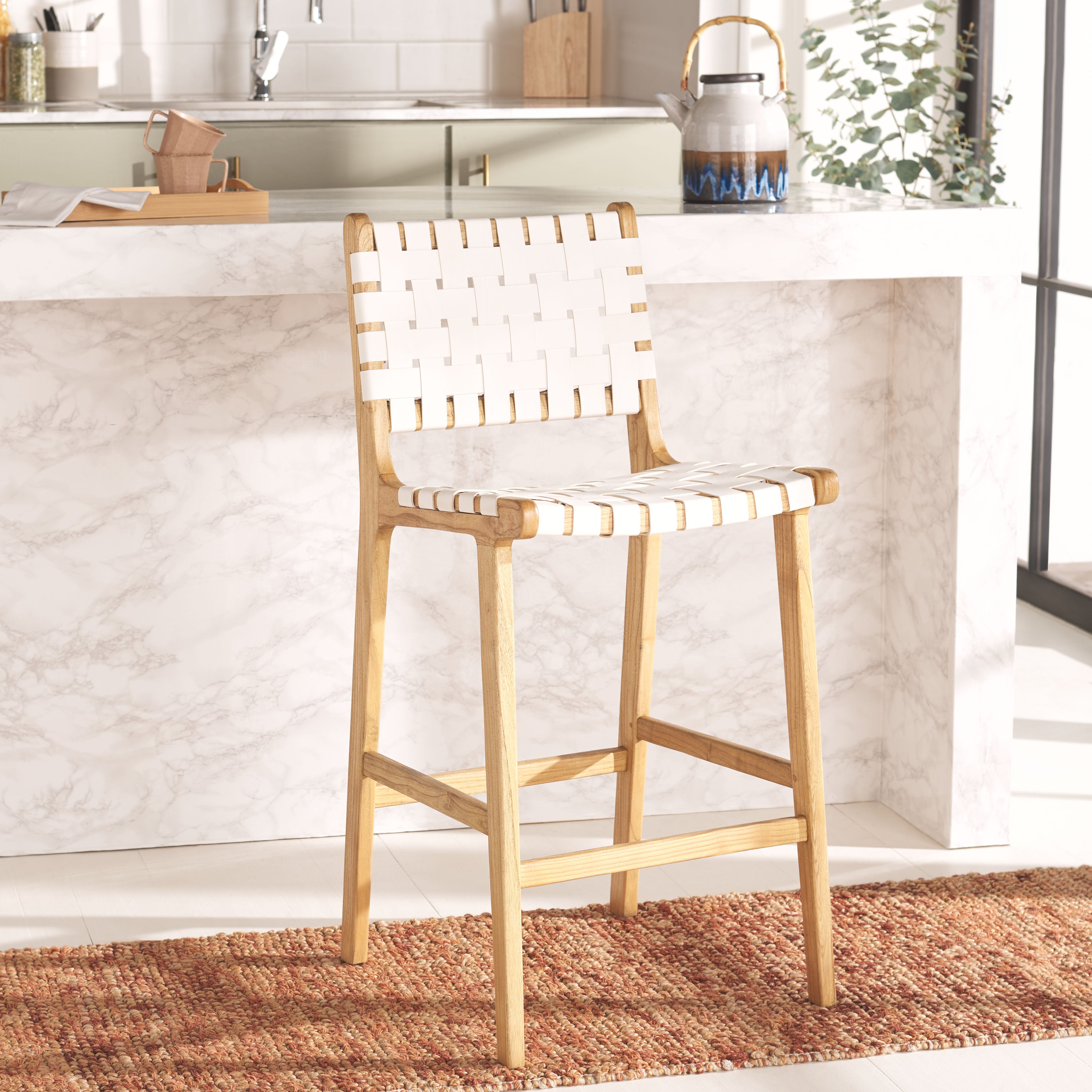 Safavieh Adah Leather Counter Stool , BST1015 - White / Natural