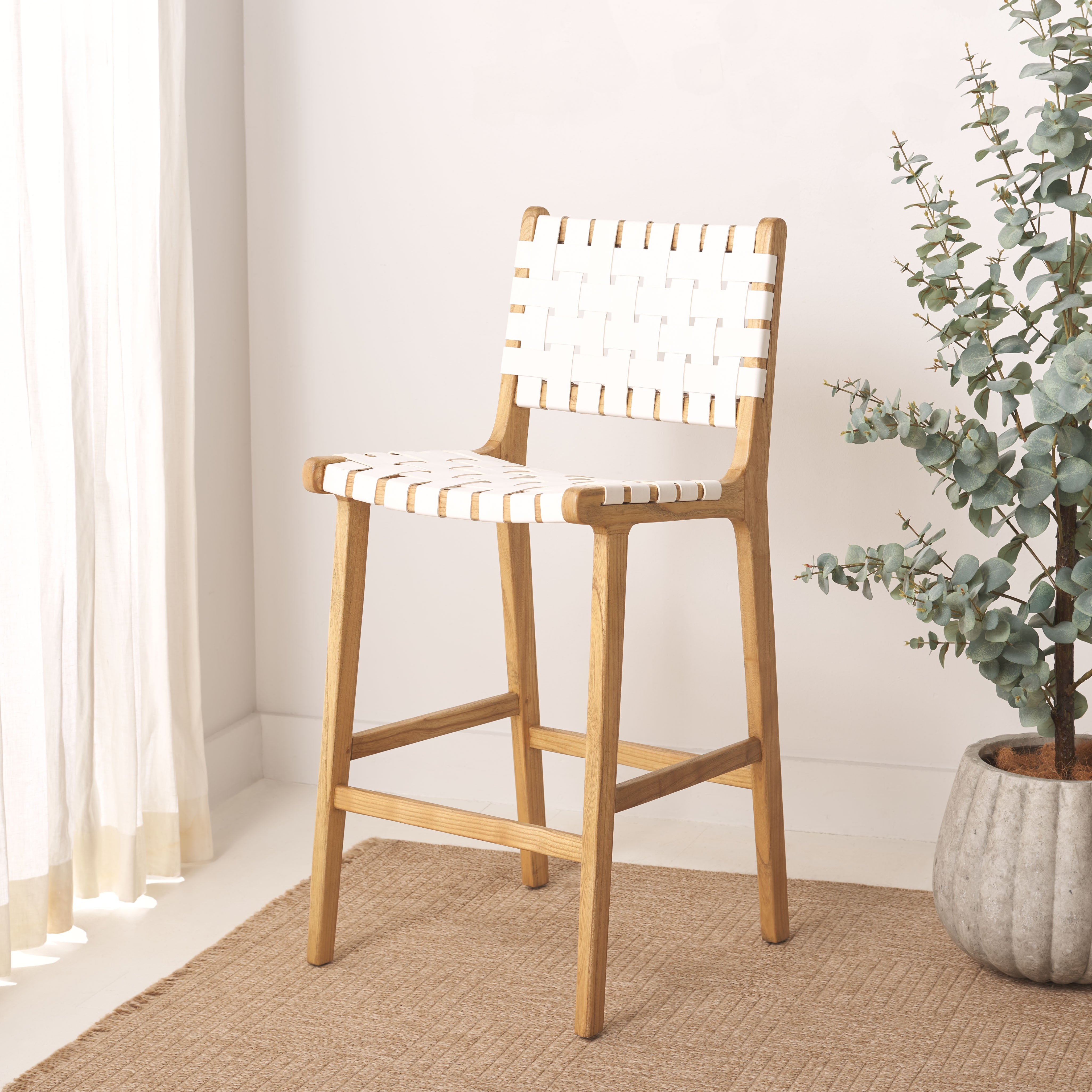 Safavieh Adah Leather Counter Stool , BST1015 - White / Natural