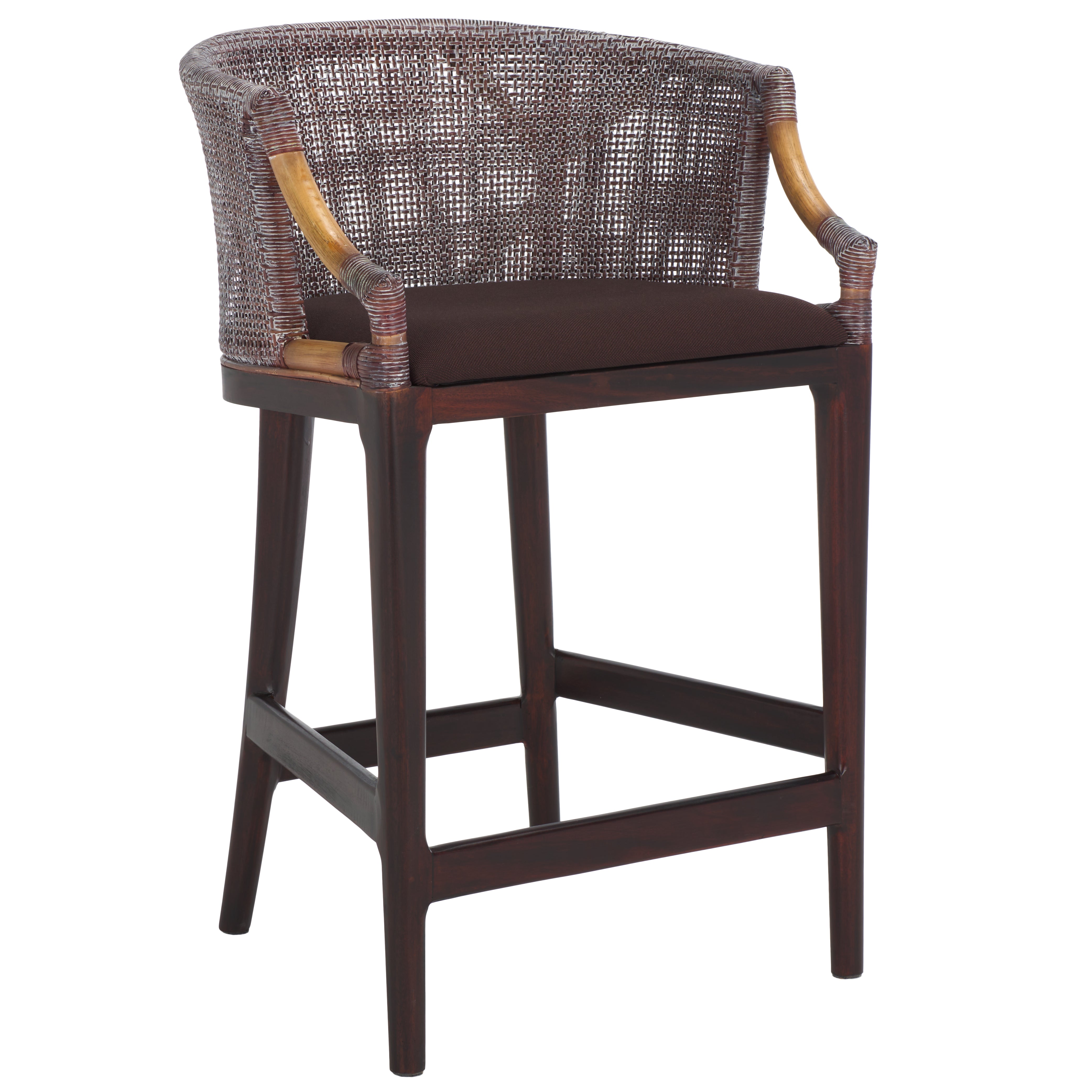 Safavieh Brando Counter Stool, BST4000 - Brown White Wash Weave / Brown / Dark Brown Cushion