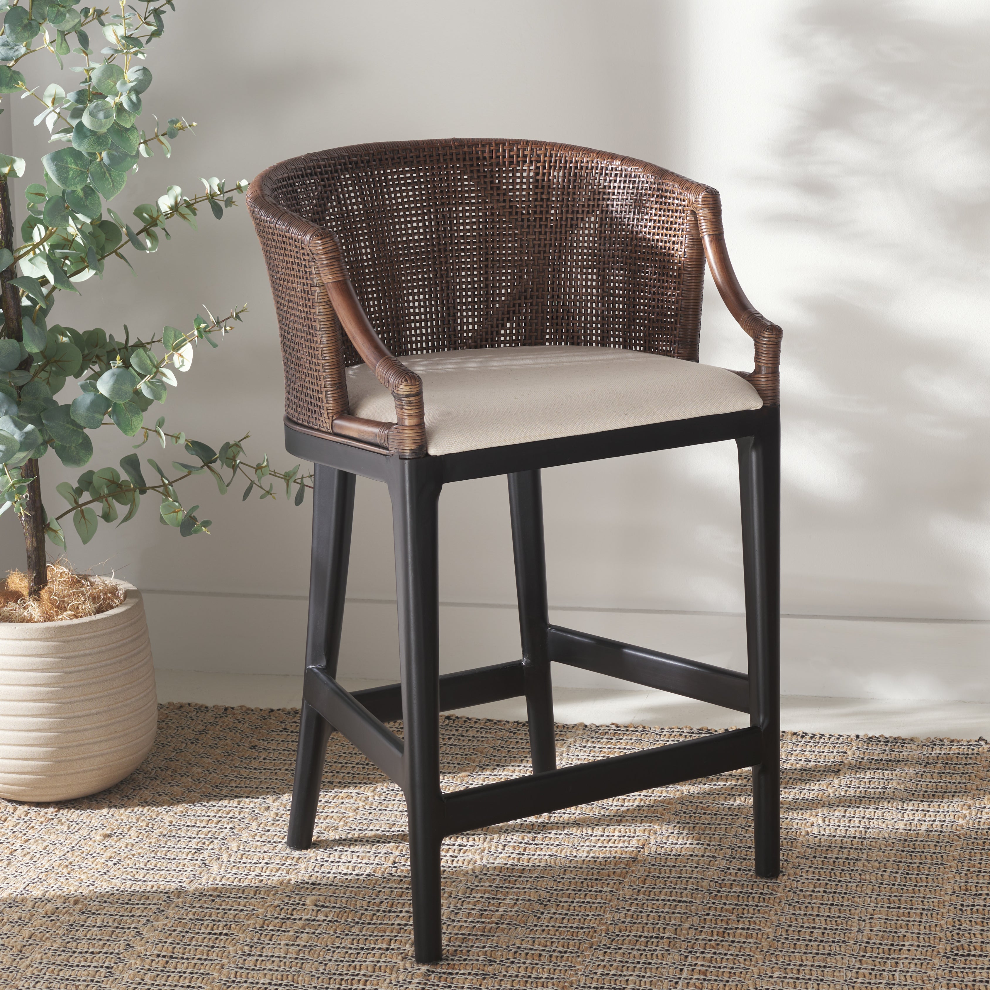 Safavieh Brando Counter Stool, BST4000 - Dark Brown / Black / White Cushion