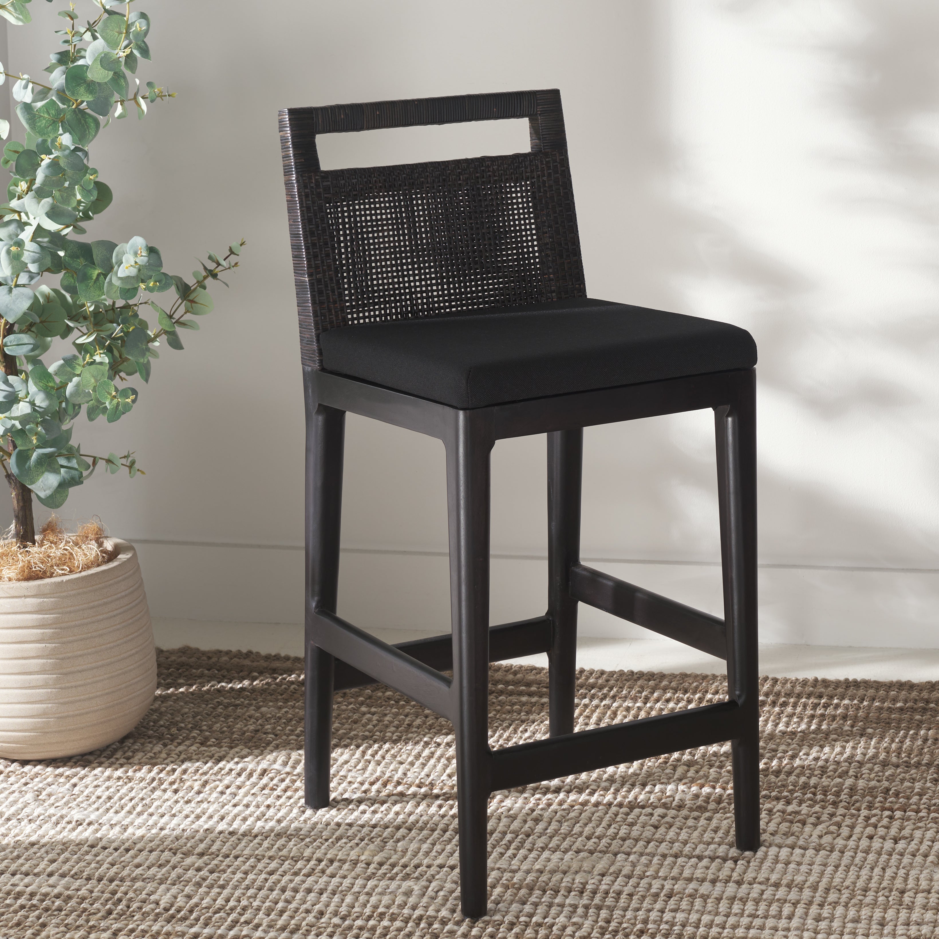 Safavieh Darin Counter Stool, BST4001 - Brown / Black Cushion