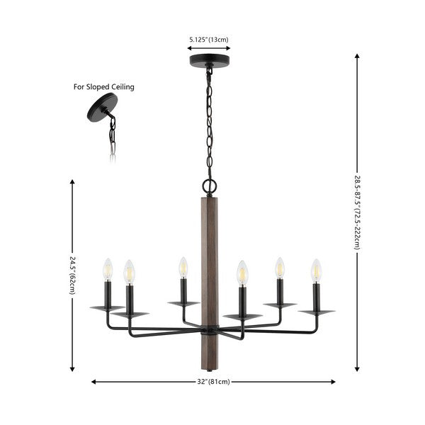 Safavieh Penbrook 6Lt 32" Chandelier, CHA4060 - Black / Walnut