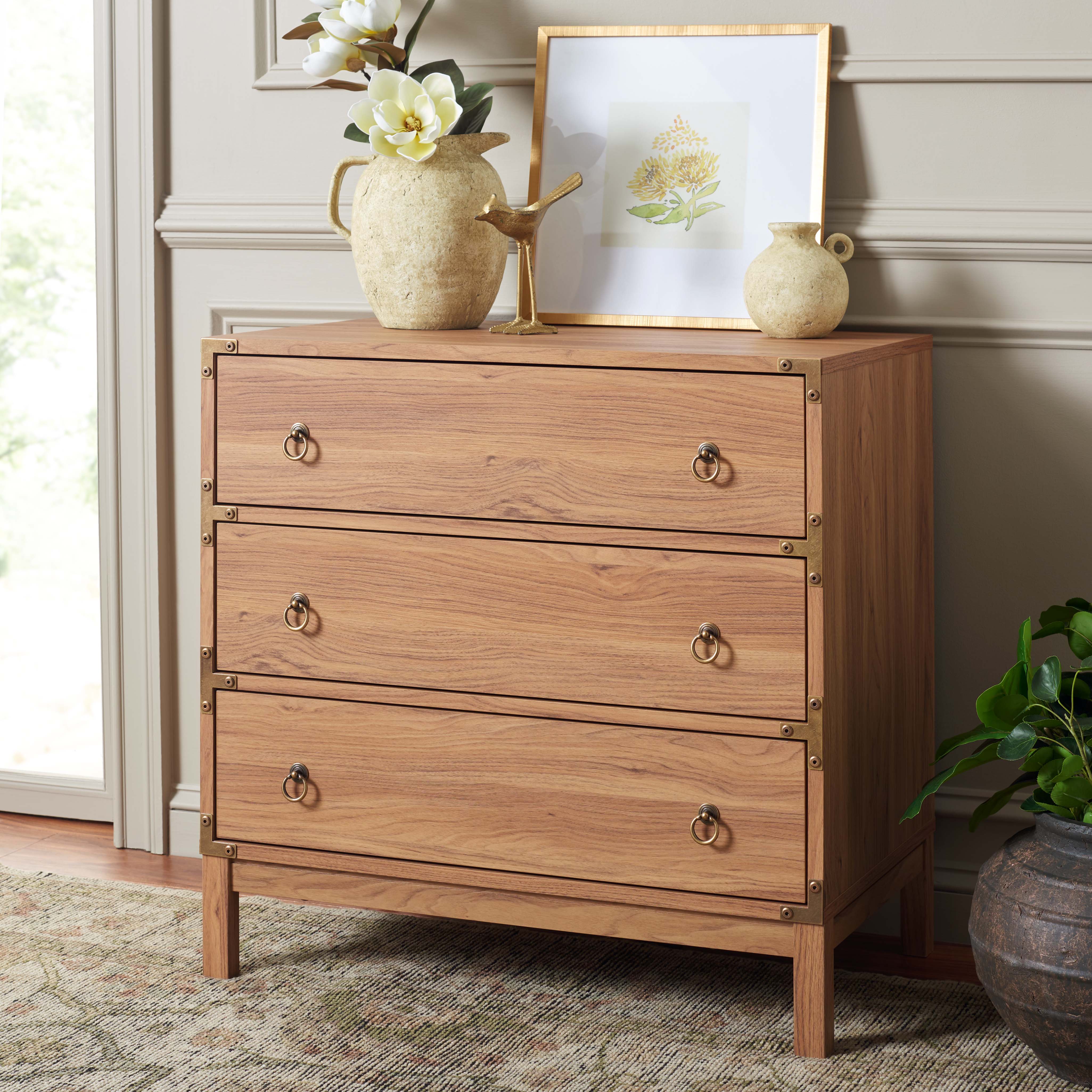 Safavieh Galio 3 Drawer Chest, CHS9600 - Oak / Gold