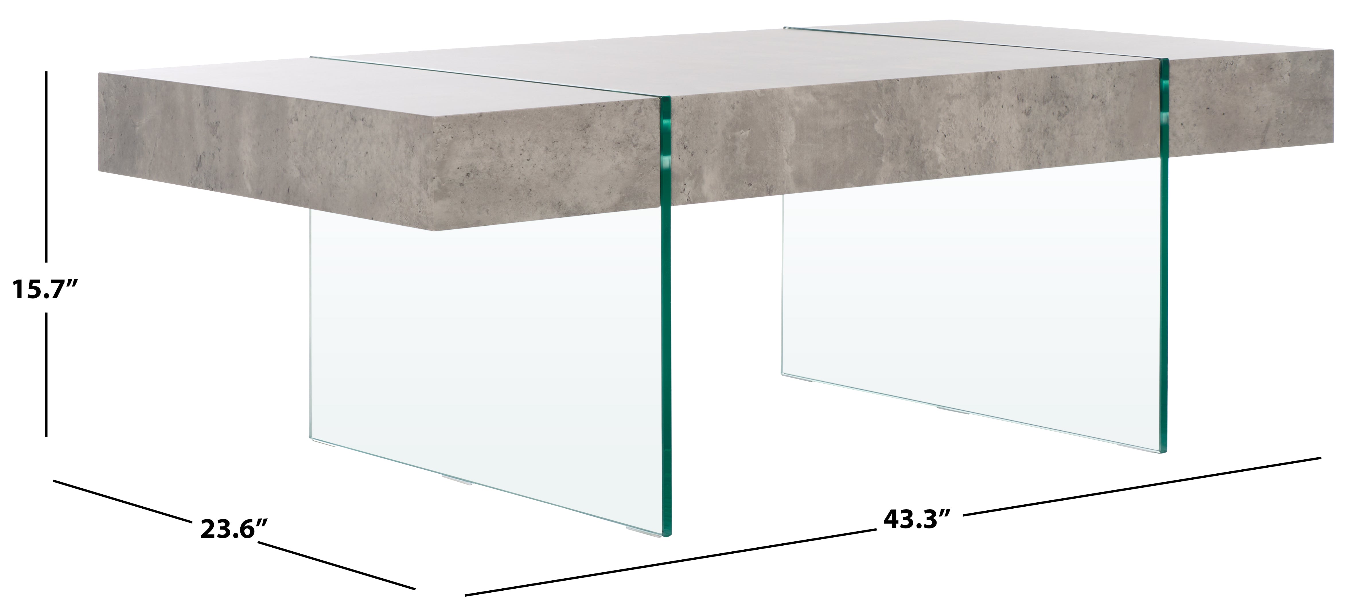 Safavieh Jacob Rectangular Glass Leg Modern Coffee Table, COF7001 - Light Concrete