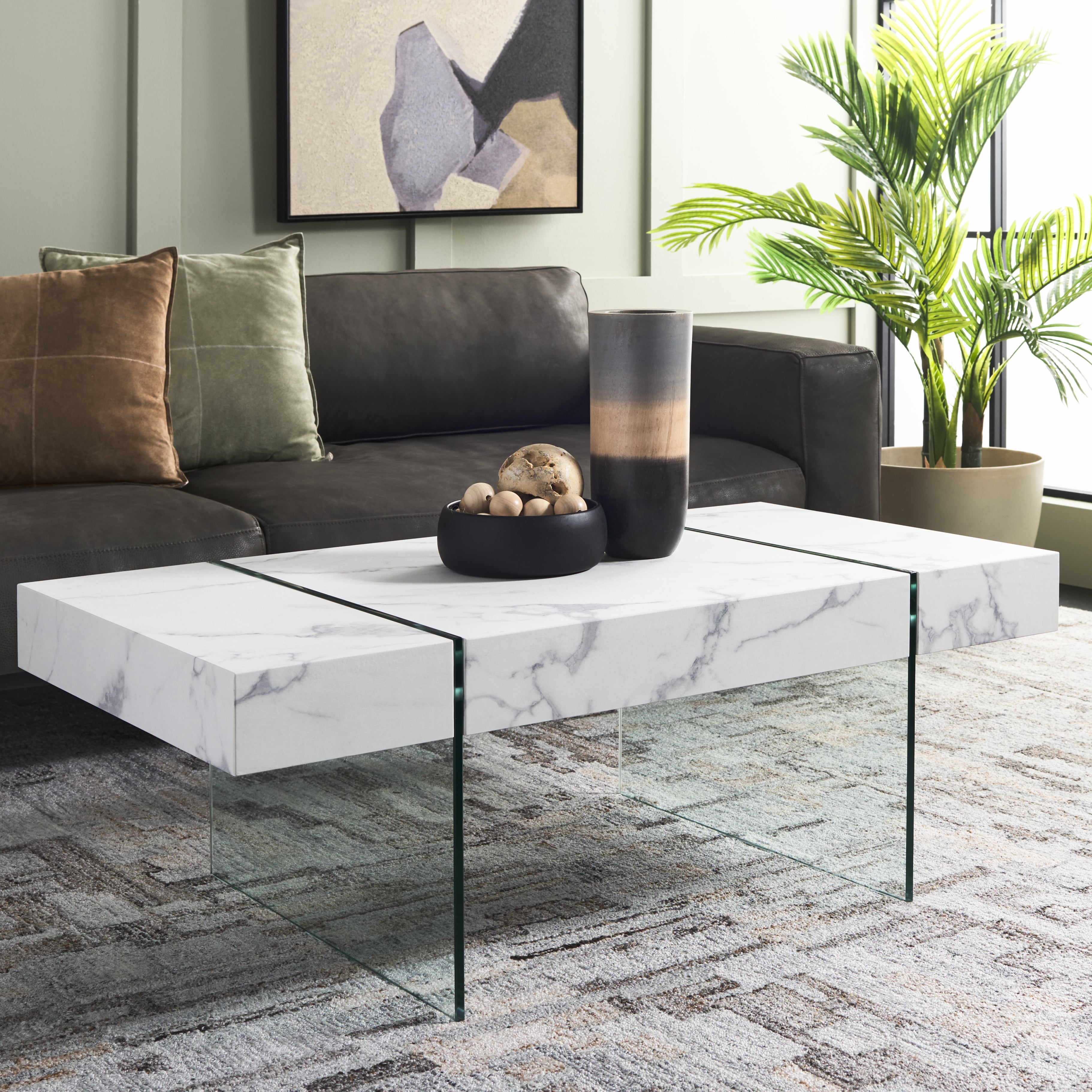 Safavieh Jacob Rectangular Glass Leg Modern Coffee Table, COF7001 - White / Clear