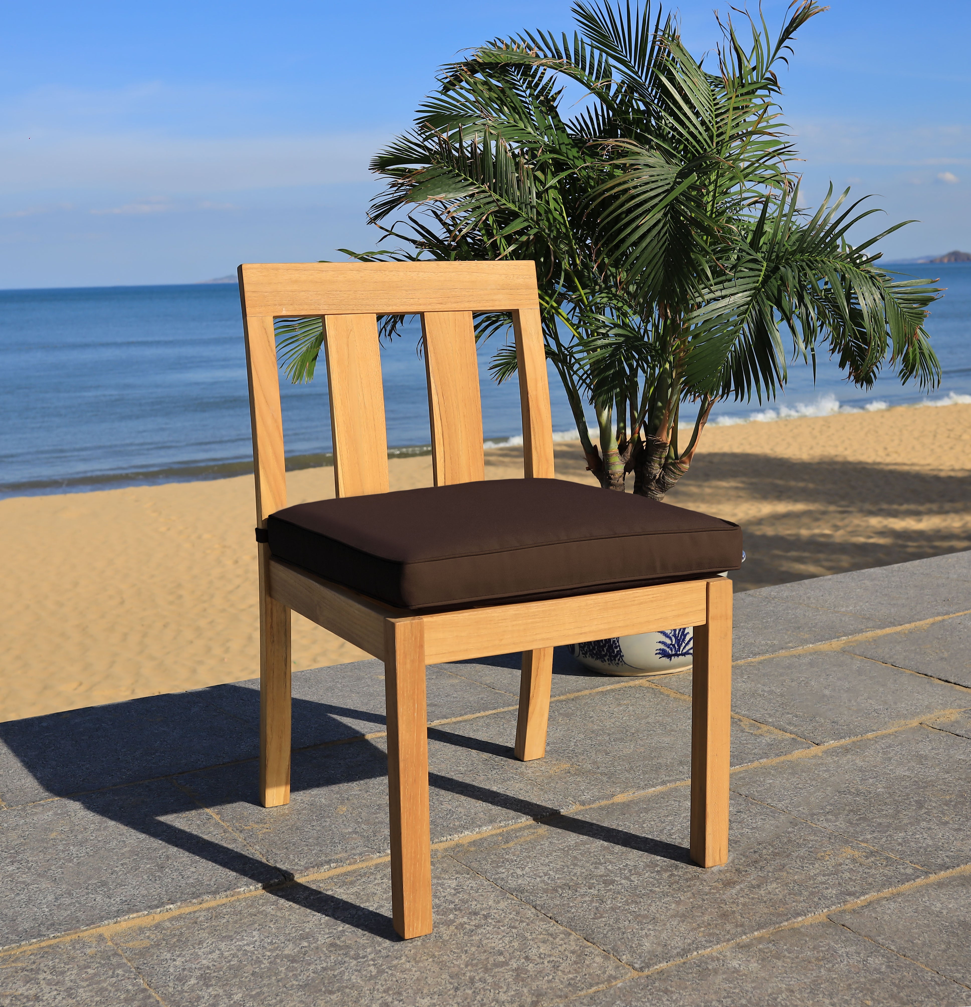 Safavieh Couture Montford Teak Dining Chair Natural (Set of 2) - Natural Teak / Dark Brown