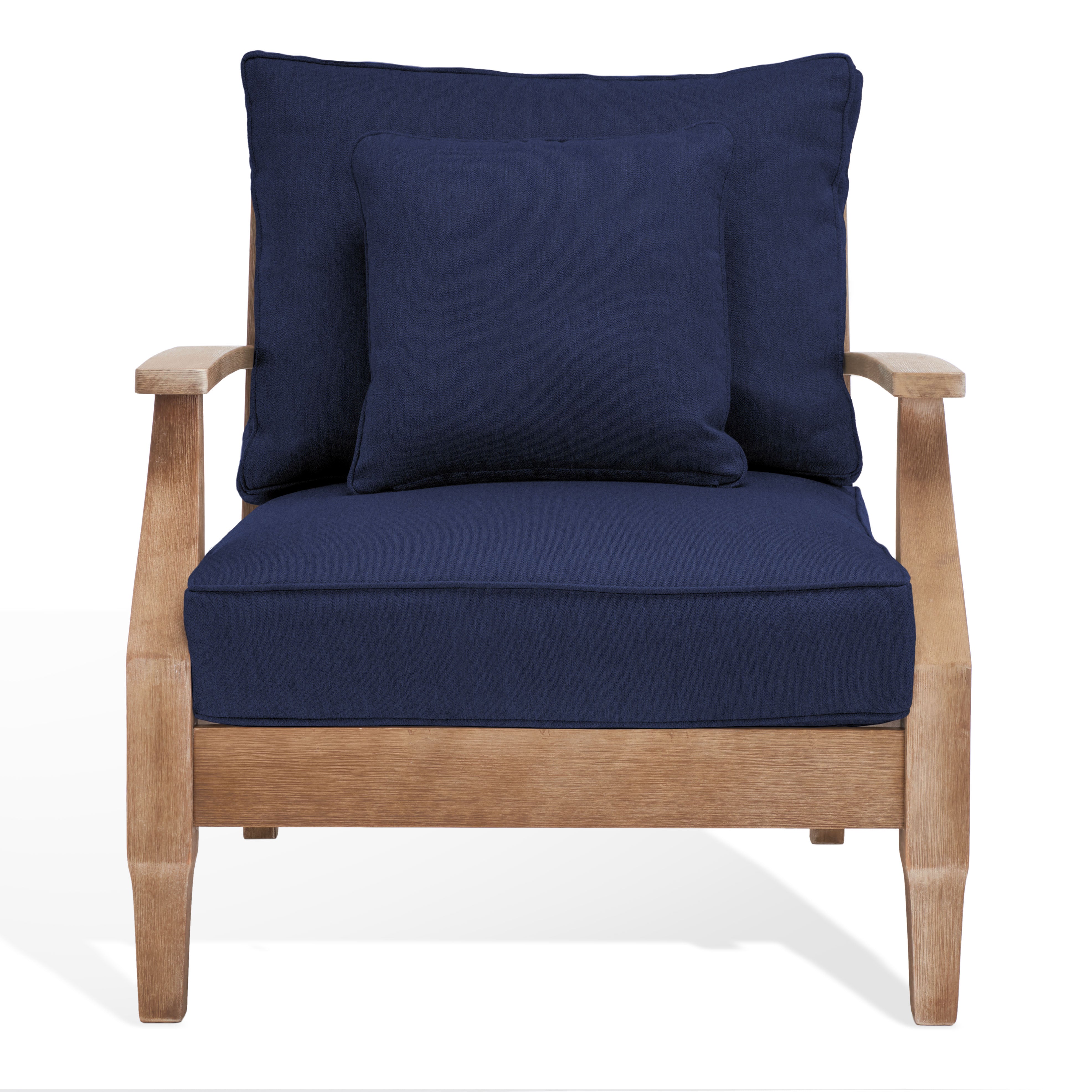 Safavieh Couture Martinique Wood Patio Armchair - Natural / Navy