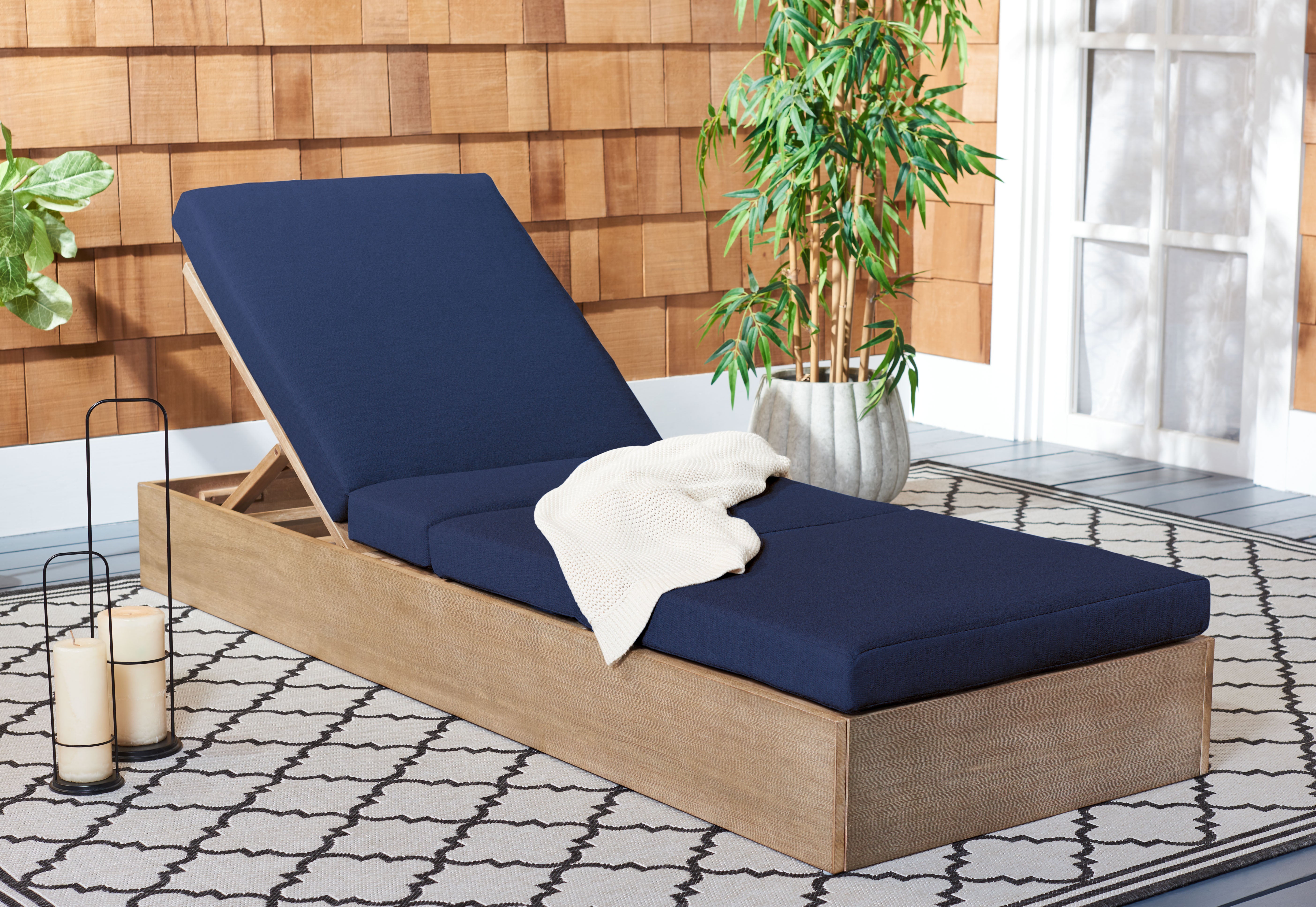 Safavieh Vincent Wood Chaise Lounge Chair , CPT1043 - Natural / Navy