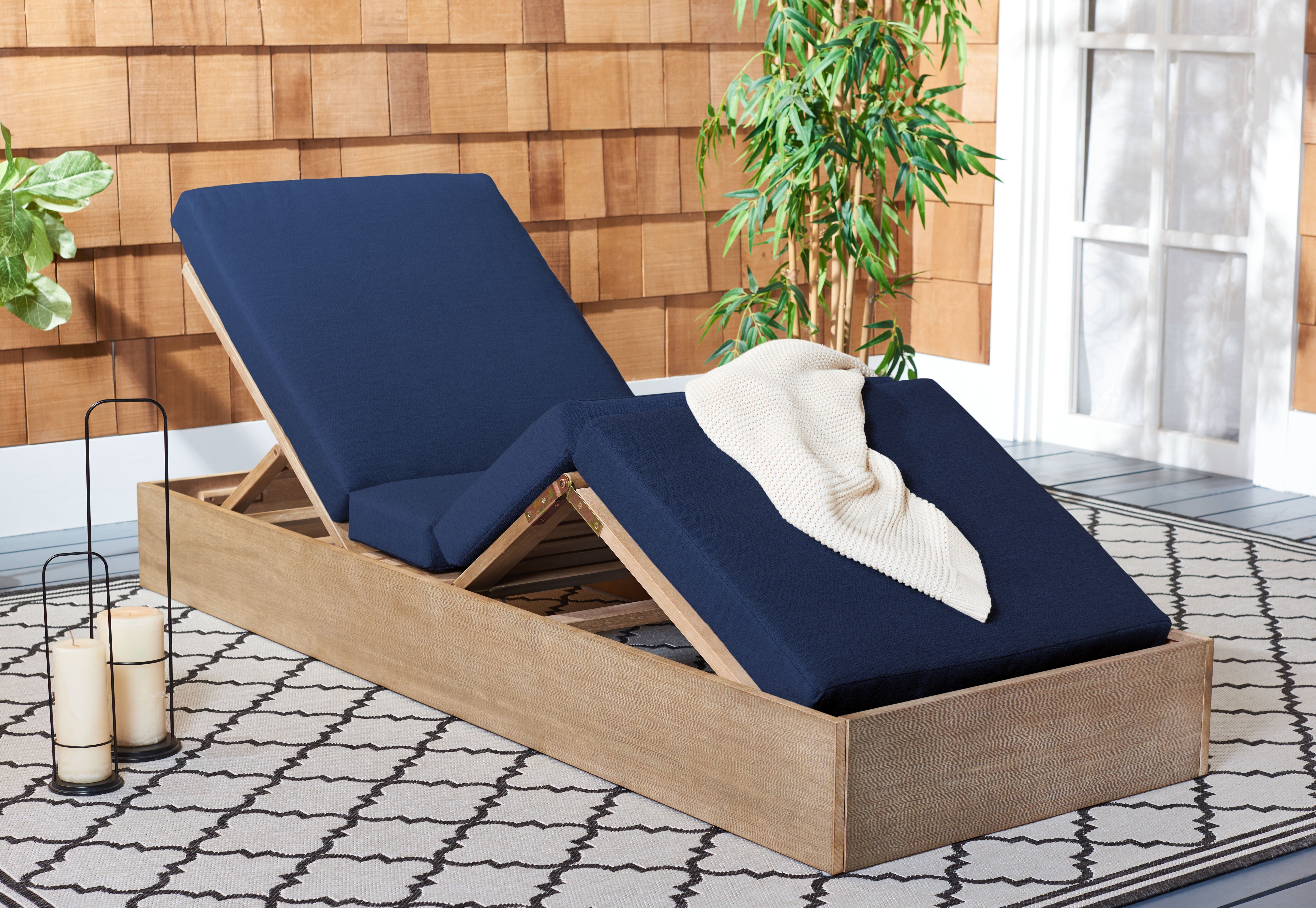 Safavieh Vincent Wood Chaise Lounge Chair , CPT1043 - Natural / Navy