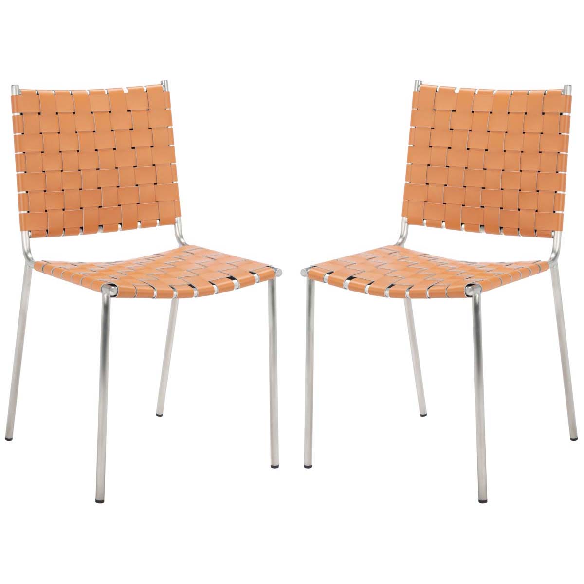 Safavieh Wesson Woven Dining Chair (Set of 2), DCH3005 - Cognac / Silver