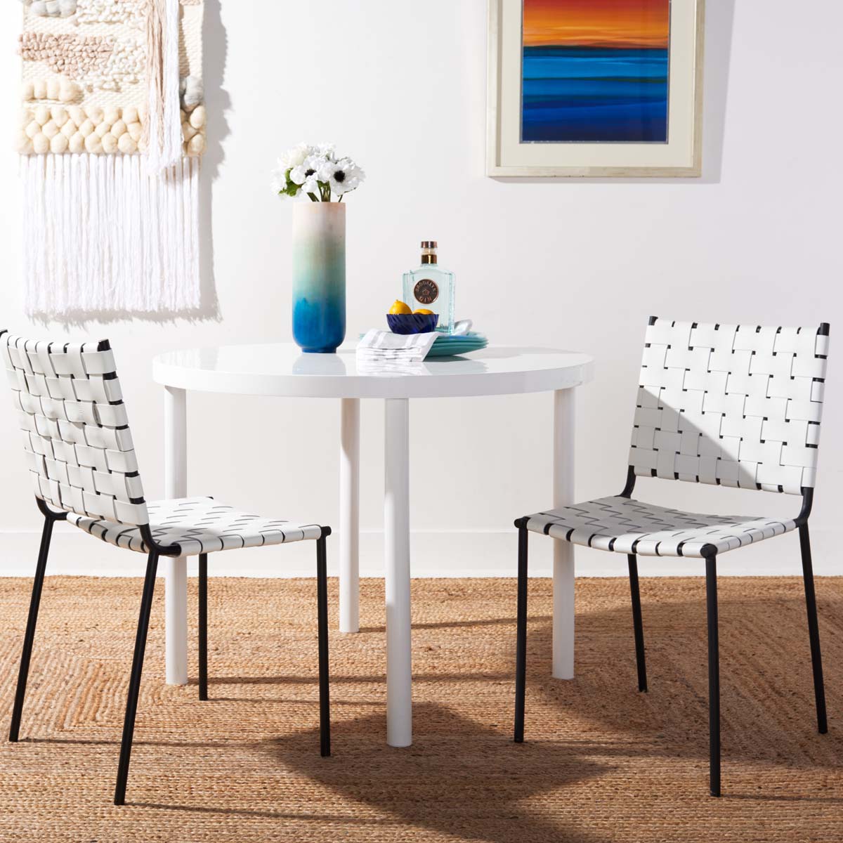 Safavieh Wesson Woven Dining Chair (Set of 2), DCH3005 - White / Black