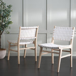 Safavieh Taika Woven Leather Dining Chair (Set of 2), DCH4000 - White / Light Natural