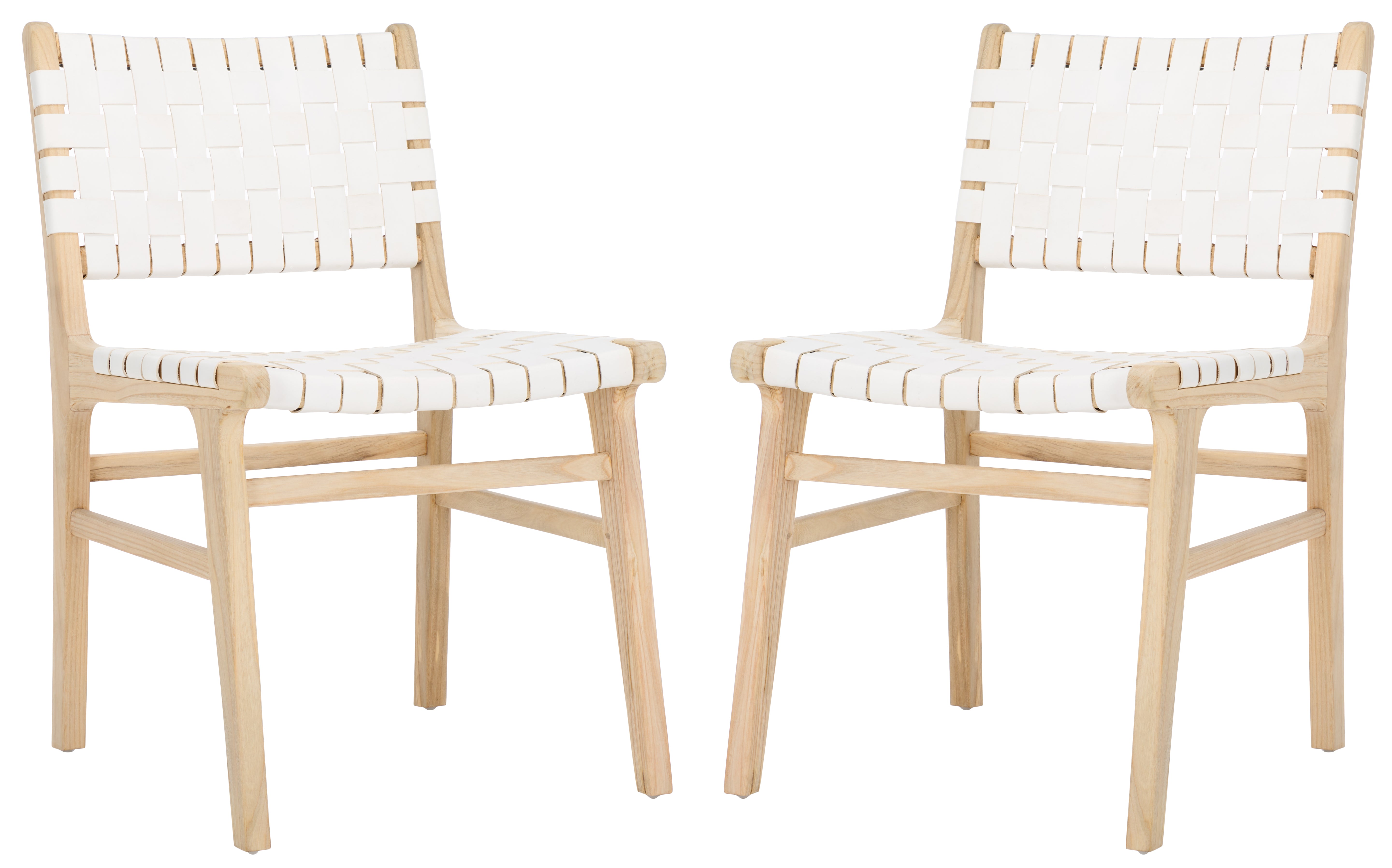 Safavieh Taika Woven Leather Dining Chair (Set of 2), DCH4000 - White / Light Natural